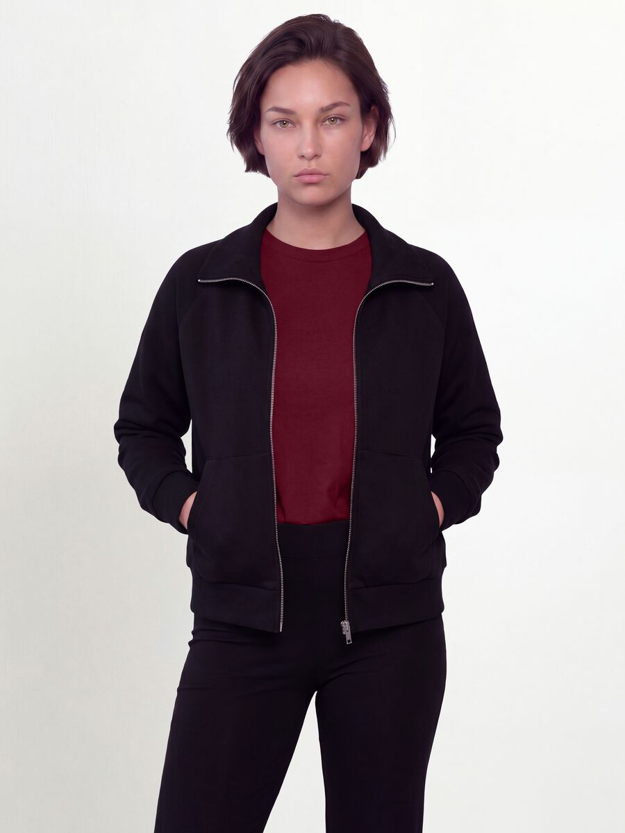 Black stretch viscose hoodie with turtleneck collar, regular fit_0