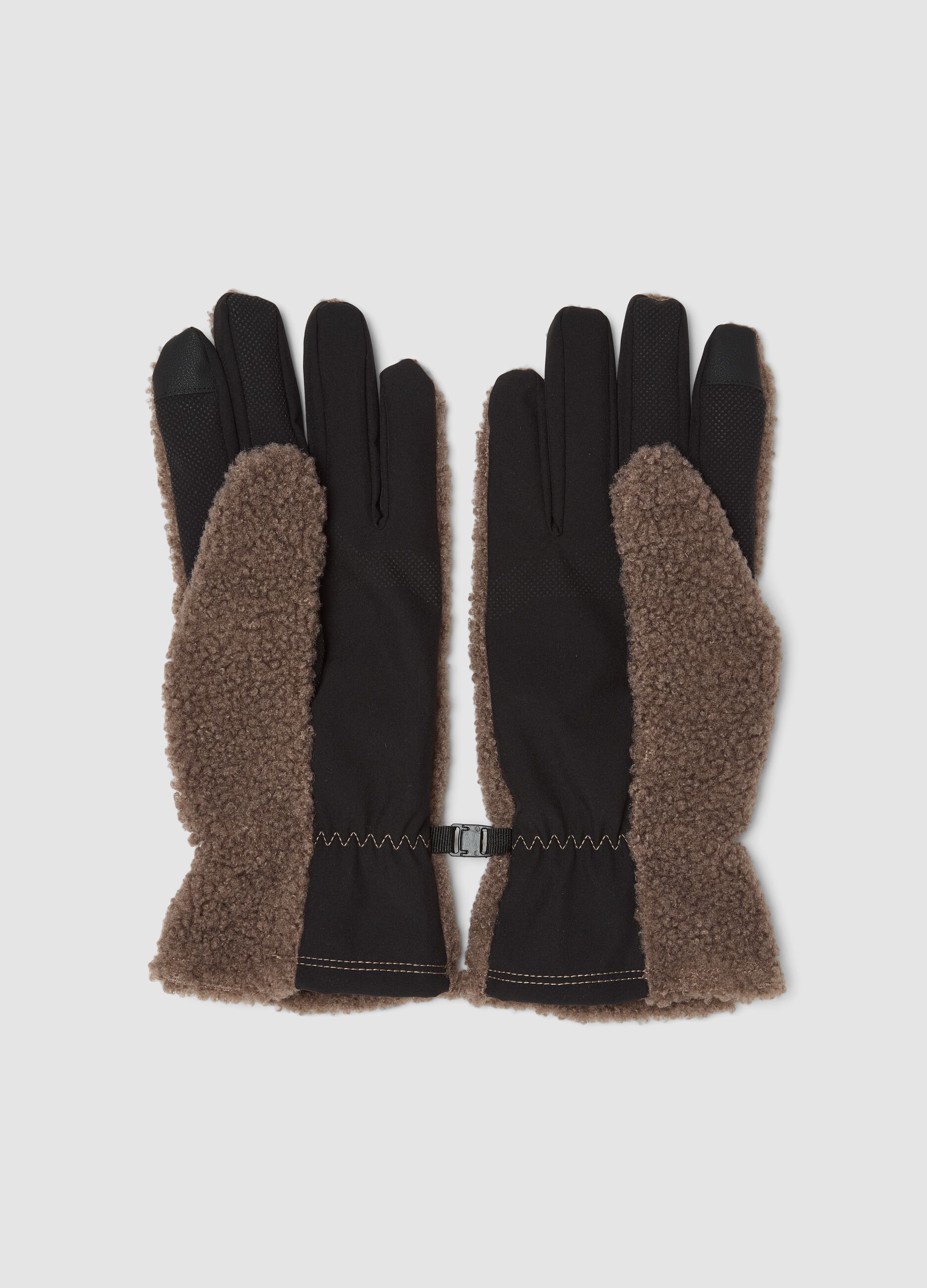 Brown stretch-fabric ski gloves with teddy-effect lining ALTAVIA WITH DEBORAH COMPAGNONI