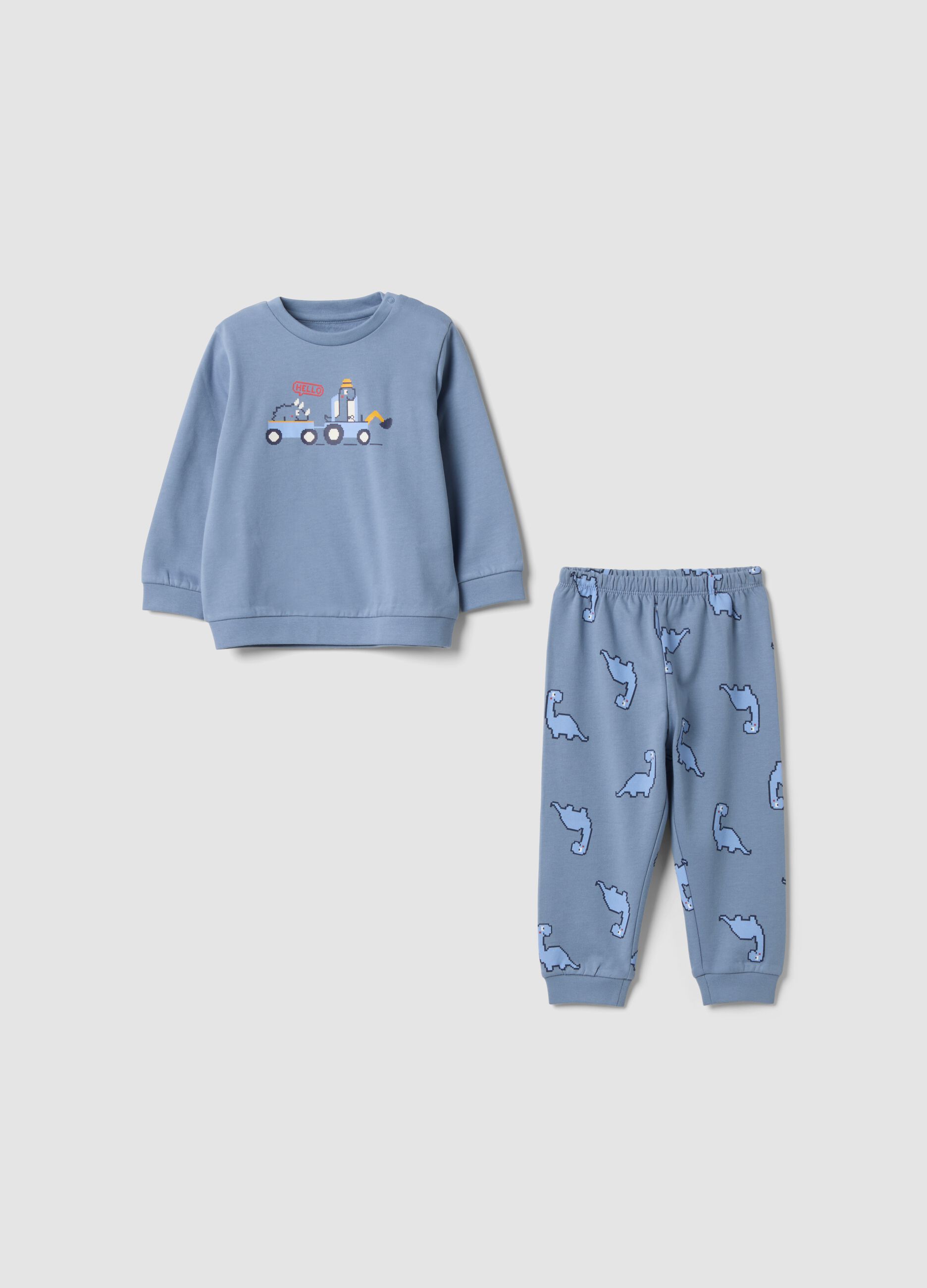 Light blue pure organic cotton crew-neck pyjamas