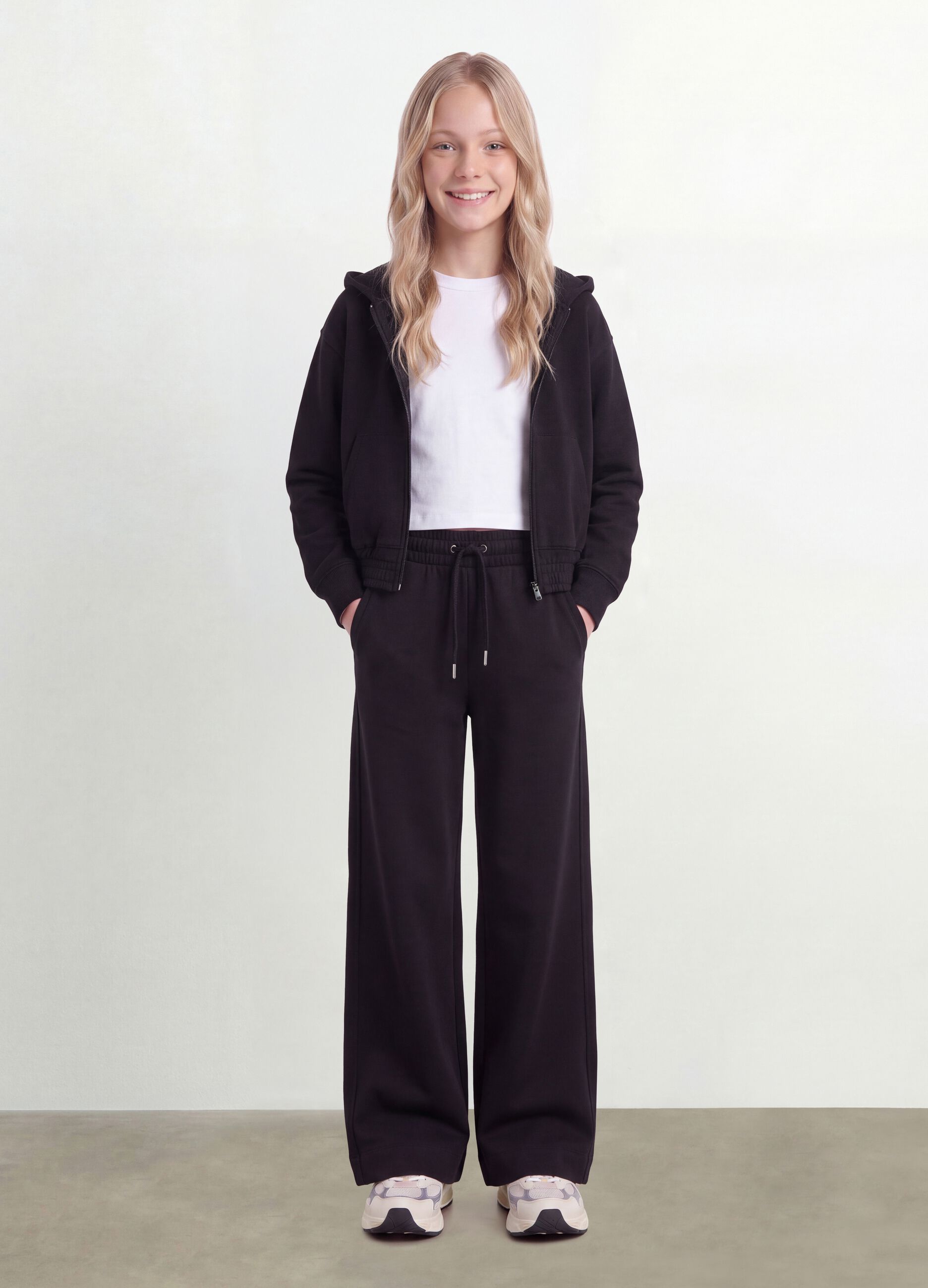 Girls&rsquo; black culotte trousers in pure organic cotton