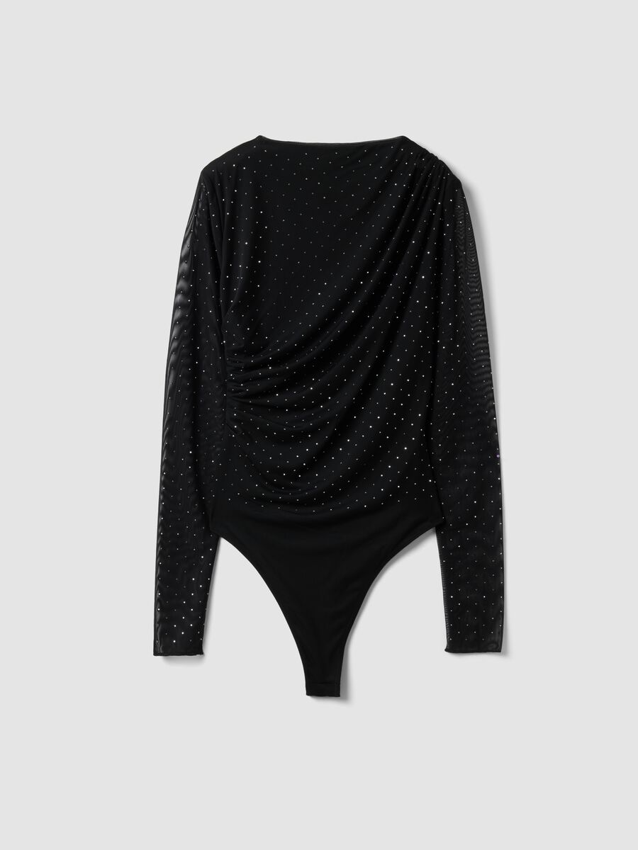 Black stretch-fabric bodysuit with crew neck_0