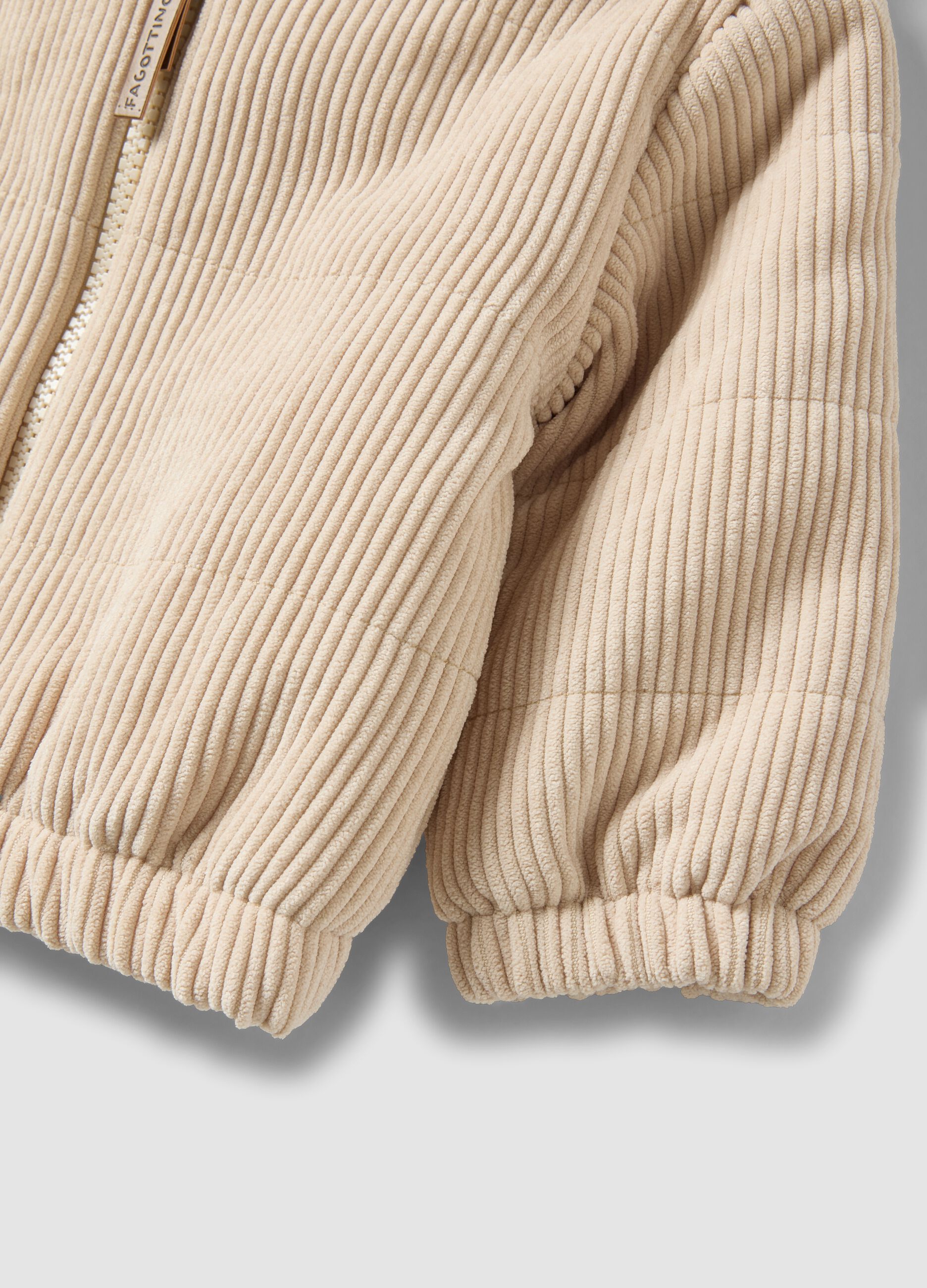 Beige padded hooded jacket with zip