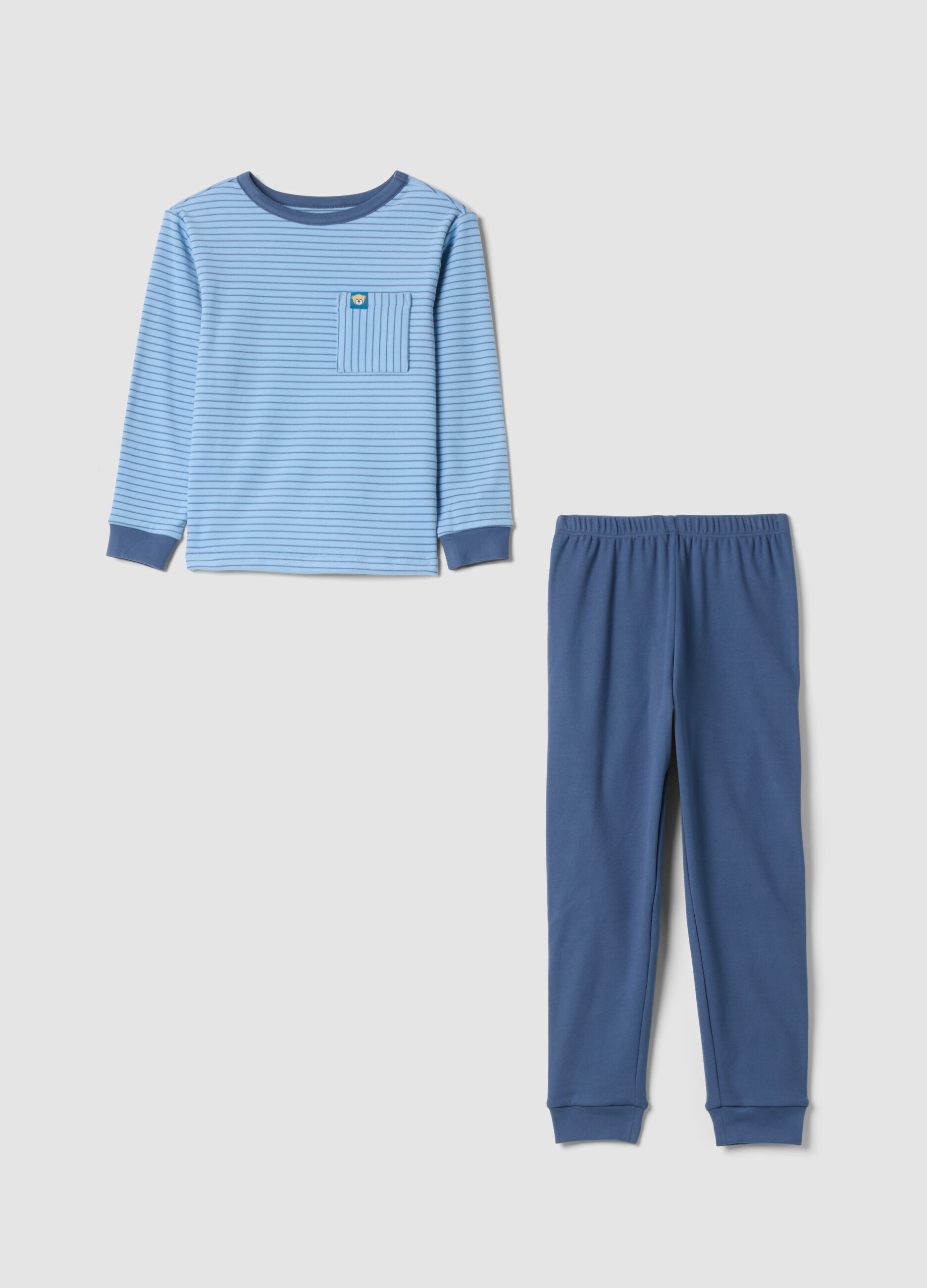 Pigiama lungo blu in tessuto elasticizzato con girocollo