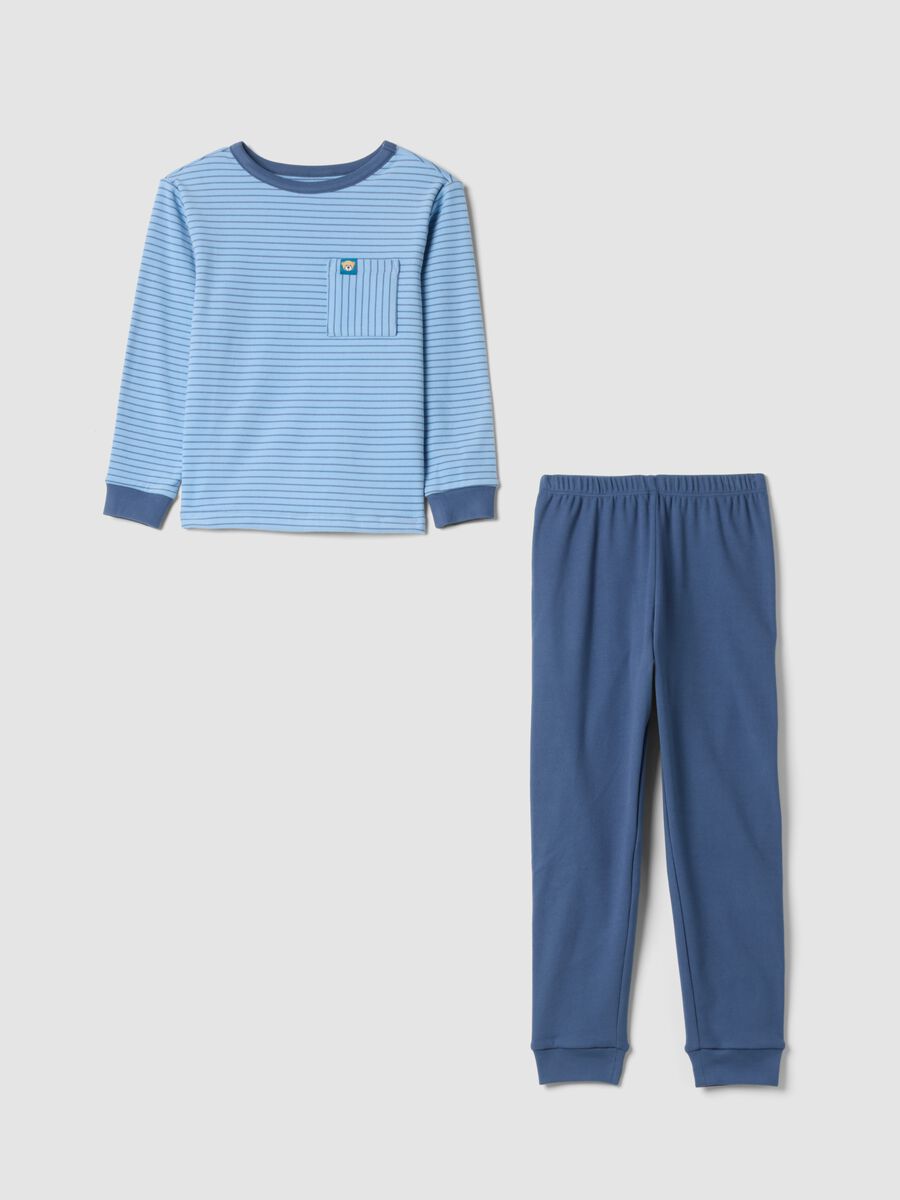 Blue long stretch-fabric pyjamas with crew neck_0