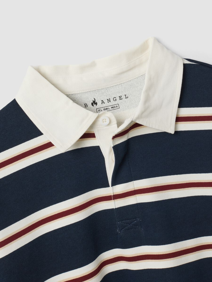Blue pure-cotton striped rugby polo with classic collar_1