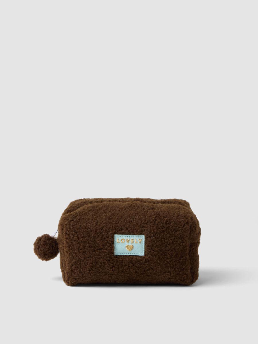 Brown beauty case with pompom_0