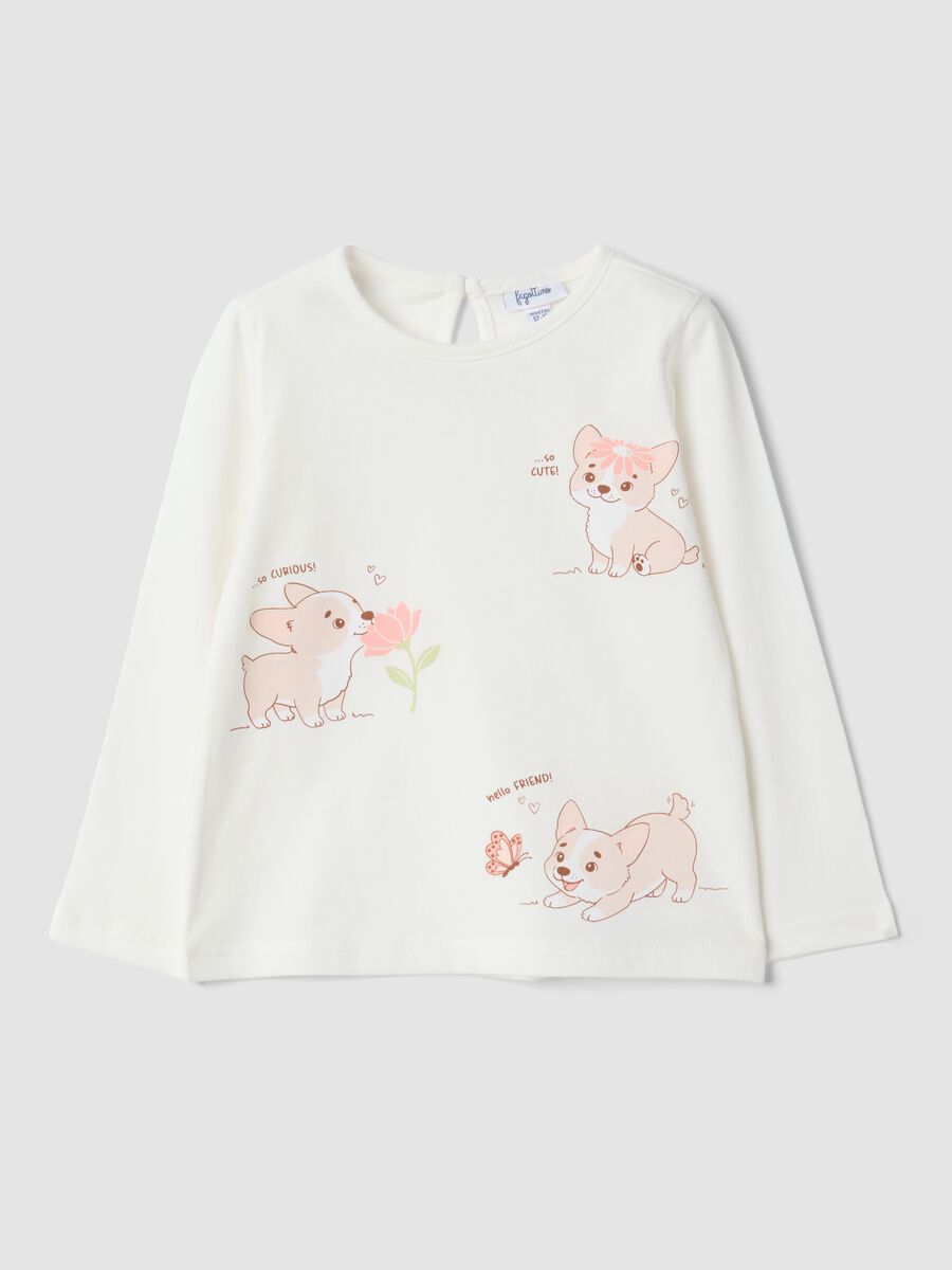 White pure organic cotton T-shirt with print_0