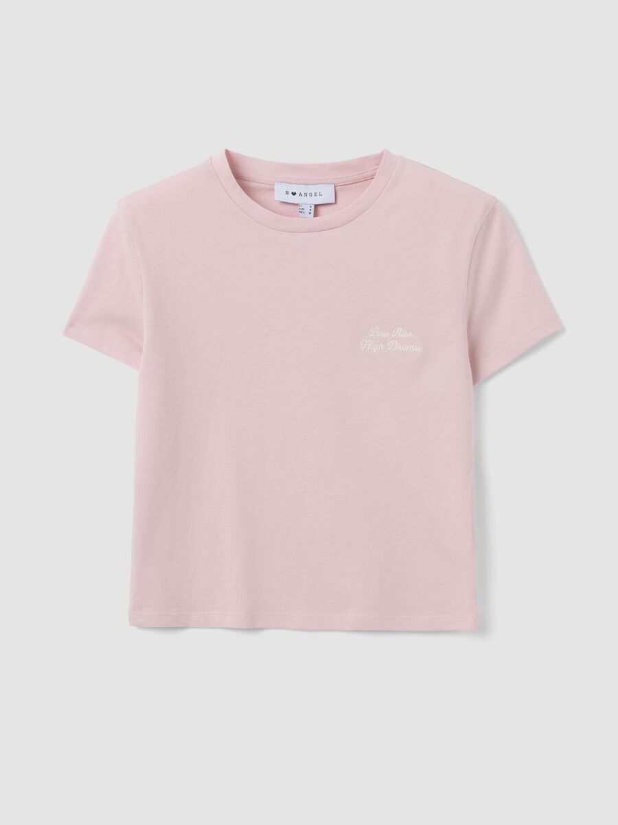 Pink cropped pure cotton T-shirt with graphic print, regular fit_4