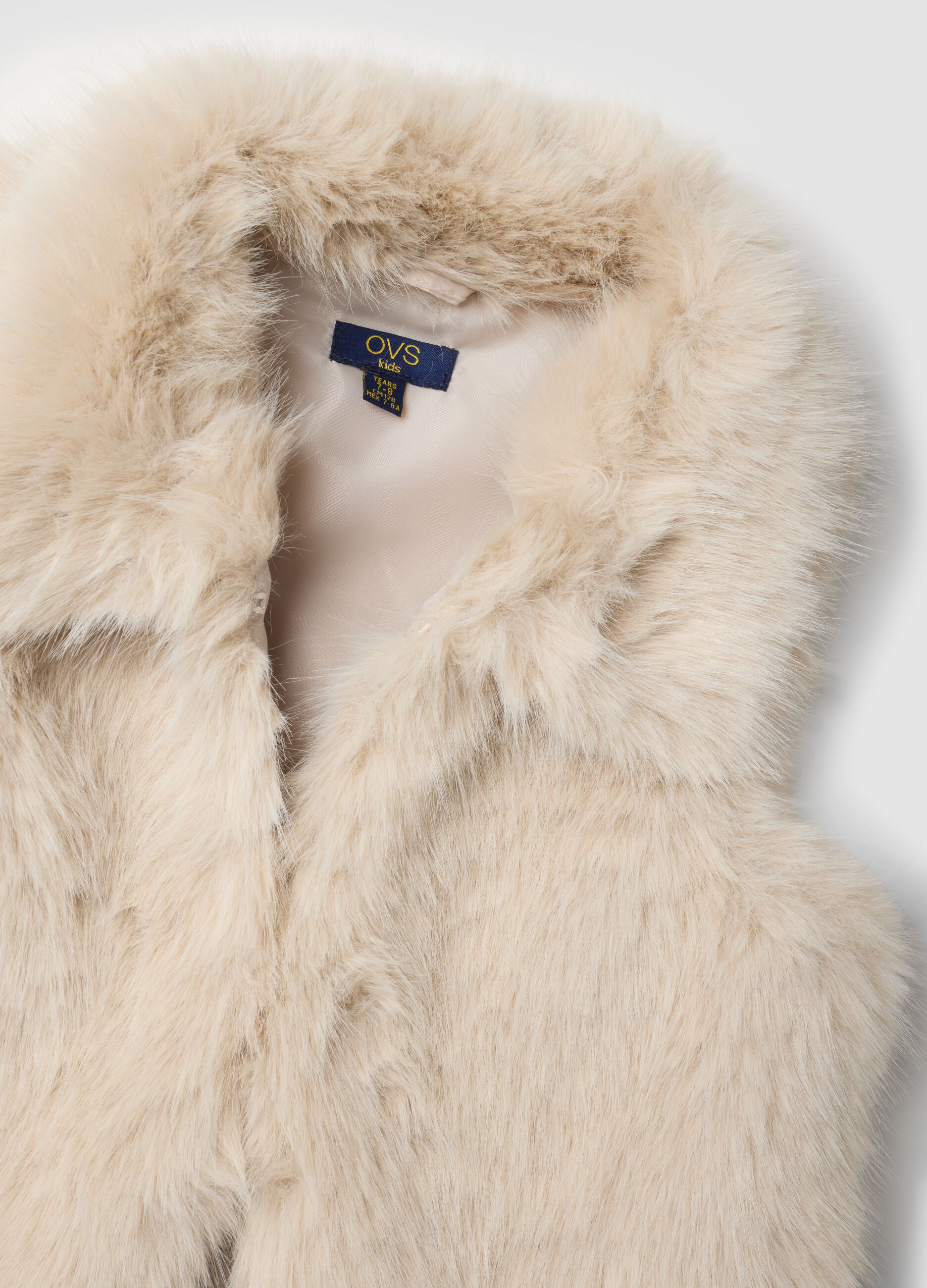 Beige gilet with wide collar and teddy effect