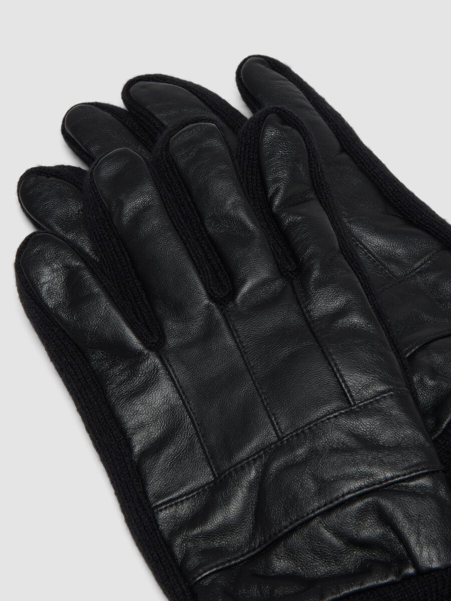 Black genuine lambskin gloves with knitted cuffs_2