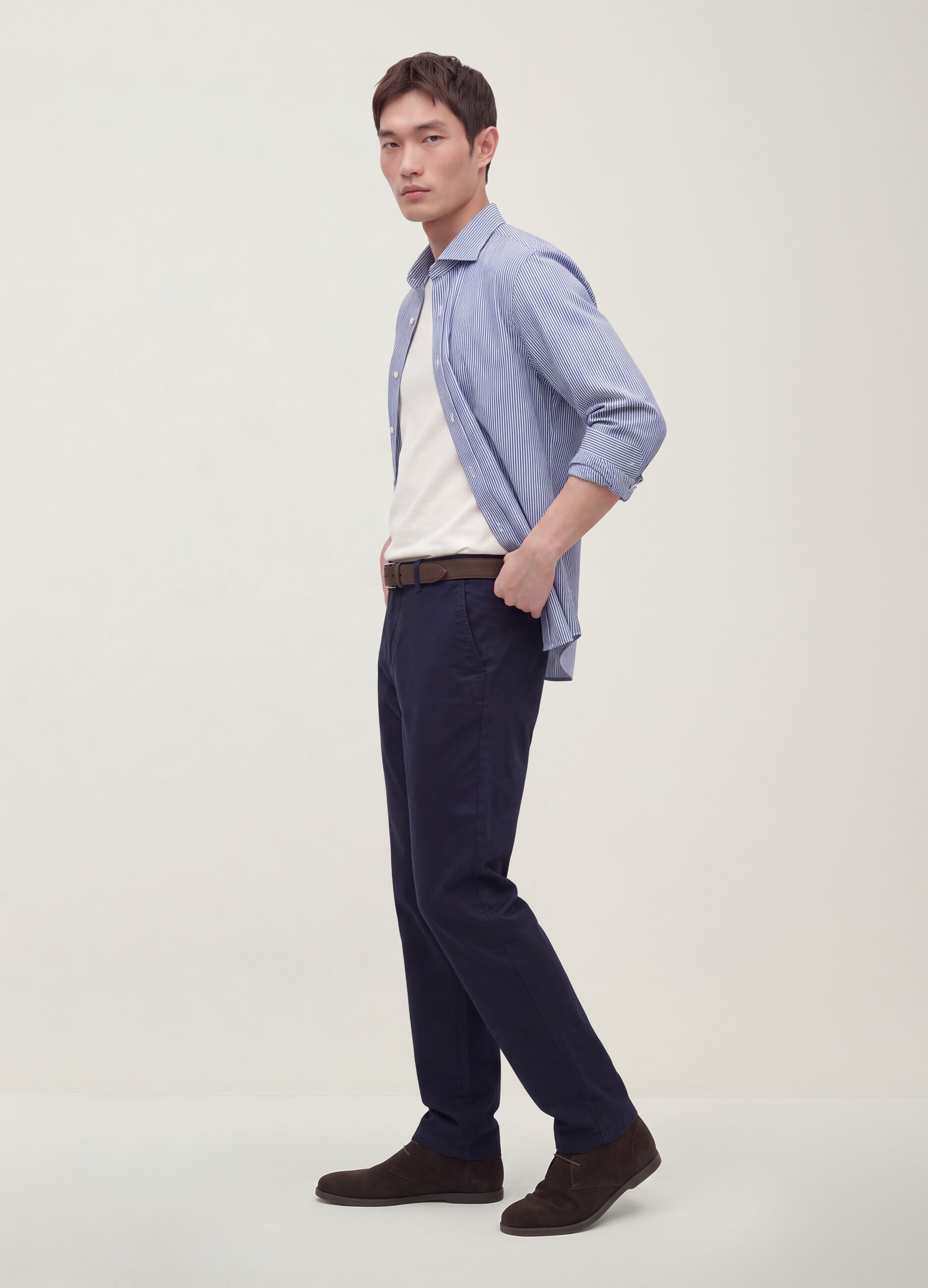 Pantaloni chino blu in twill di cotone elasticizzato slim fit