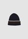 Navy ribbed viscose and wool blend beanie_0