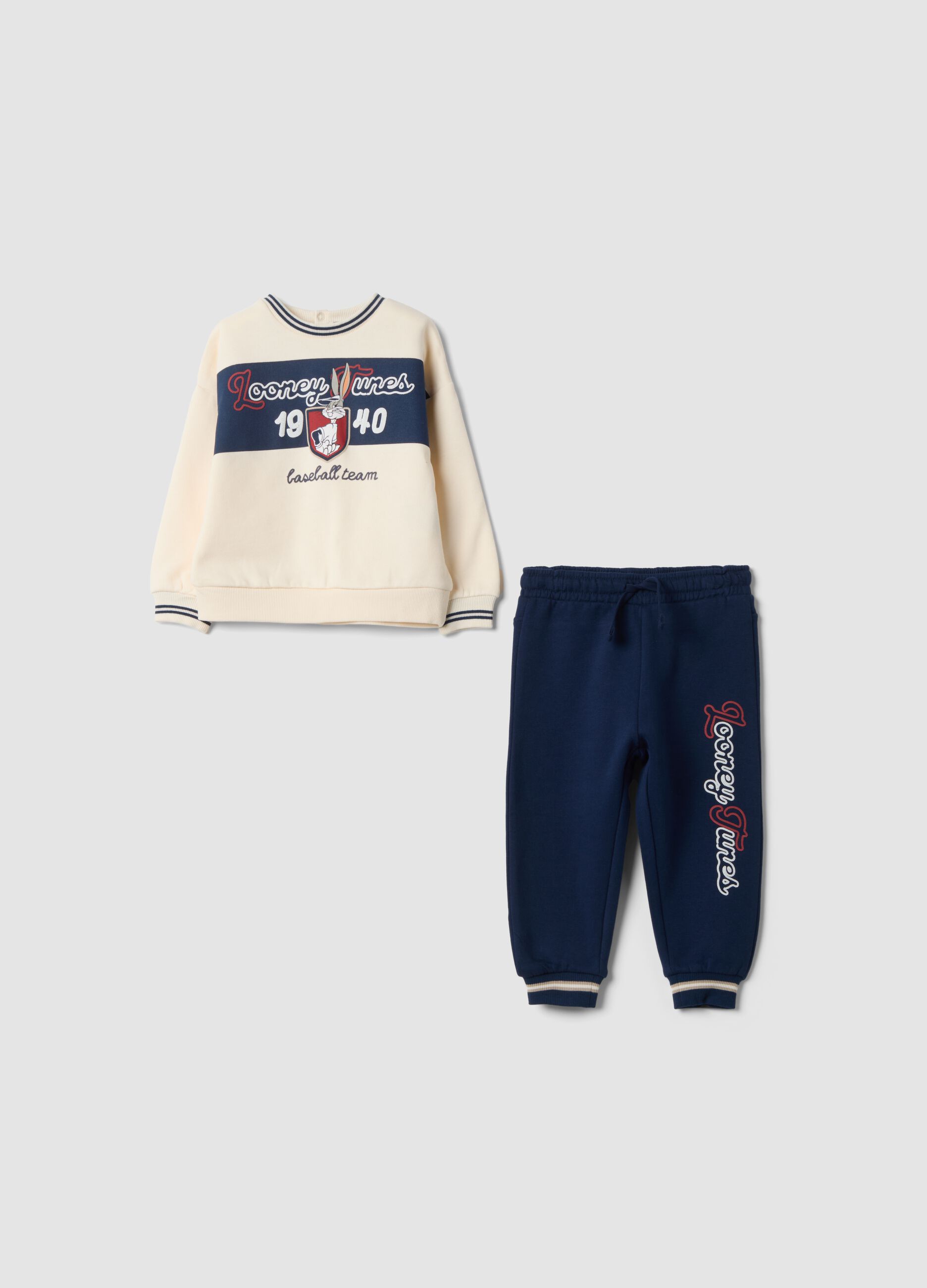 طقم أزرق من قطن عضوي مع طبعة لوني تونز