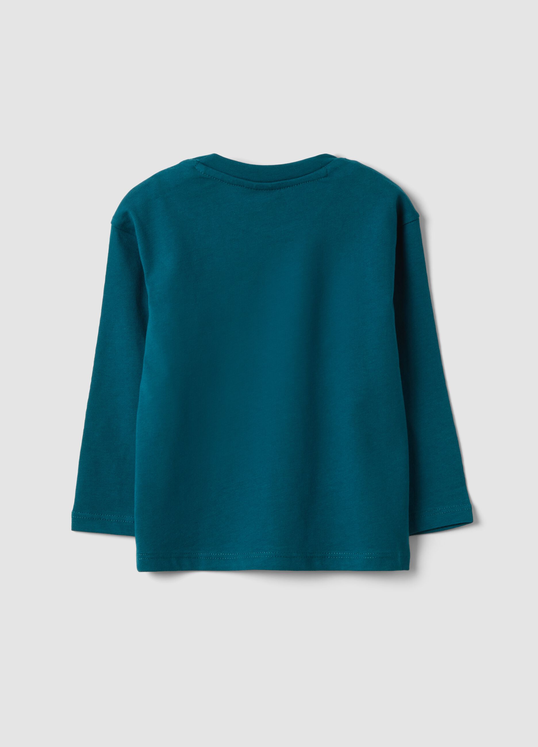 Green pure organic cotton crew-neck T-shirt with chest pocket for baby boy