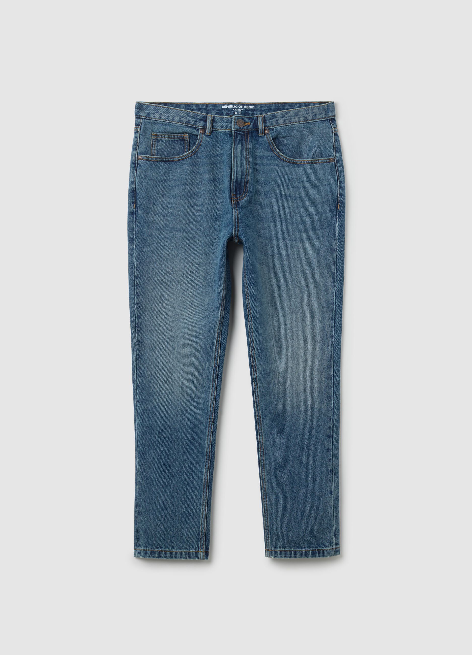 Pure cotton denim jeans in carrot fit