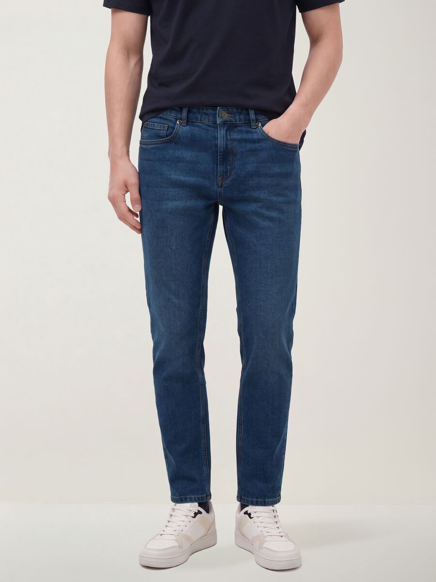 Blue denim slim-fit jeans in cotton and viscose blend_1