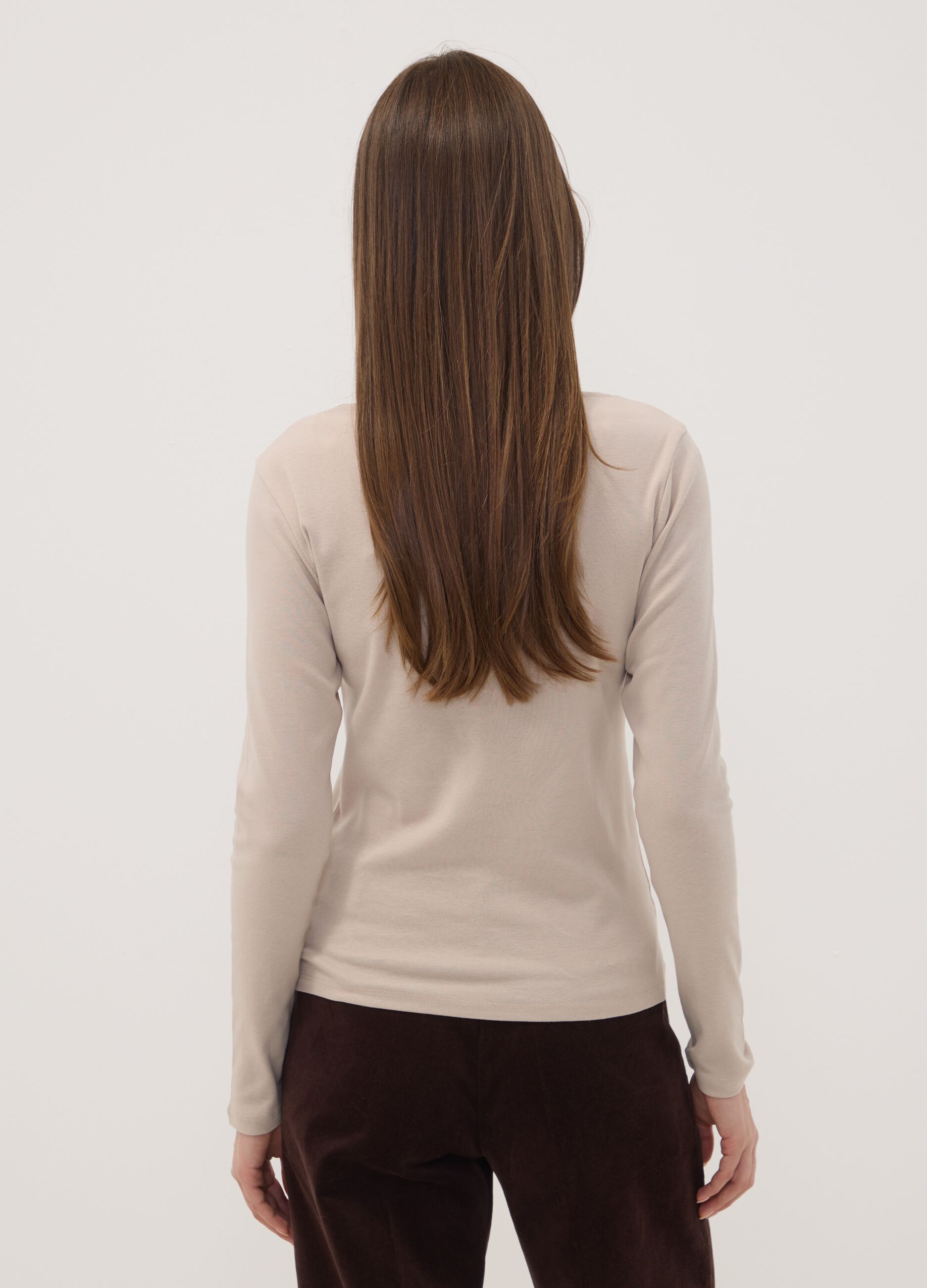 Beige pure cotton crew-neck T-shirt