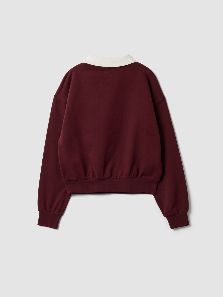 Red crew-neck sweatshirt in pure cotton with collar_1