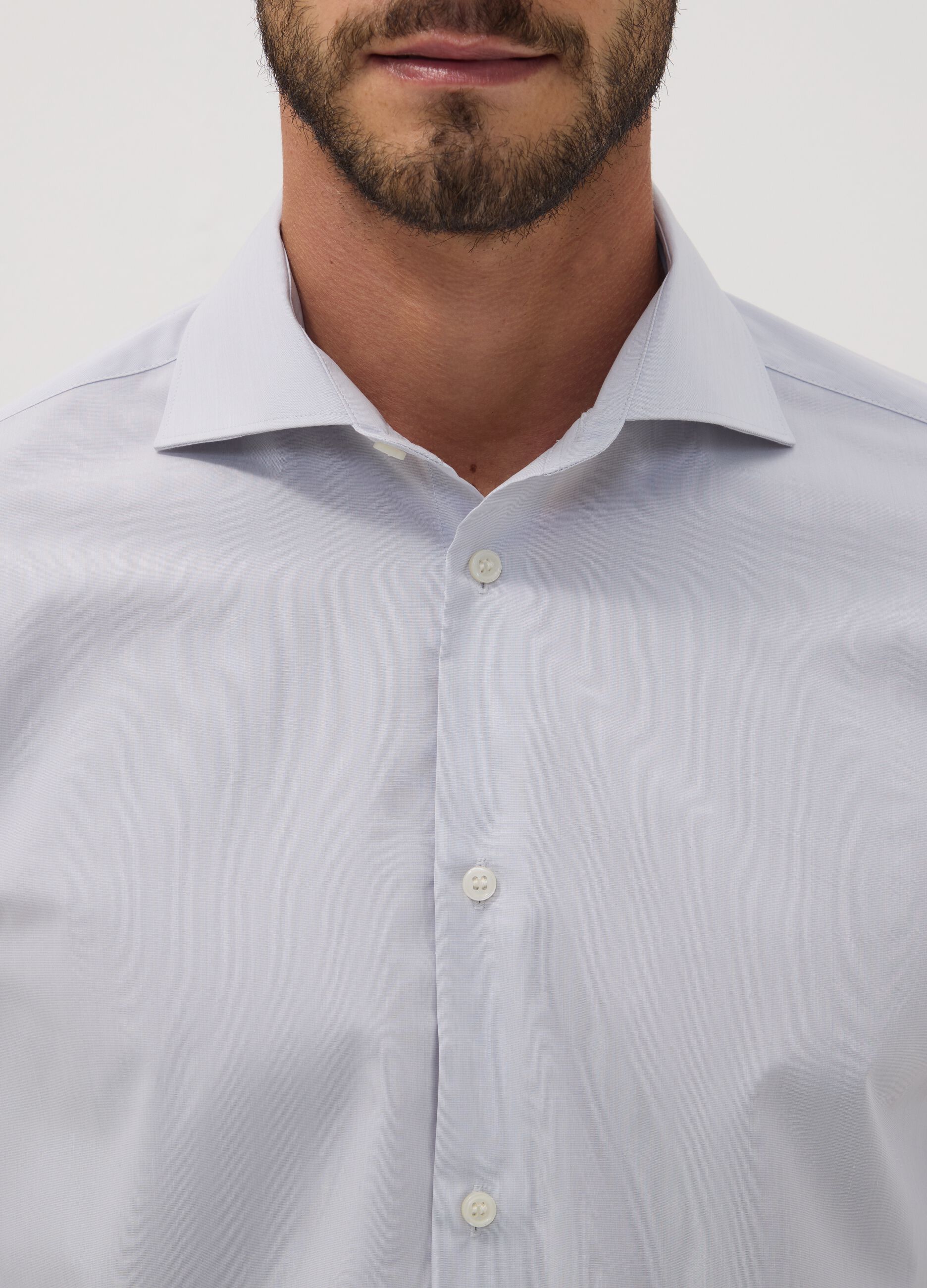 Camicia grigia in misto lyocell slim fit Easy Iron con colletto francese