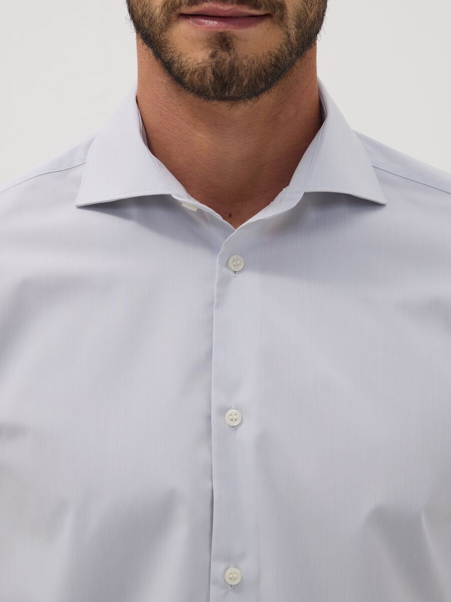 Camicia grigia in misto lyocell slim fit Easy Iron con colletto francese_1