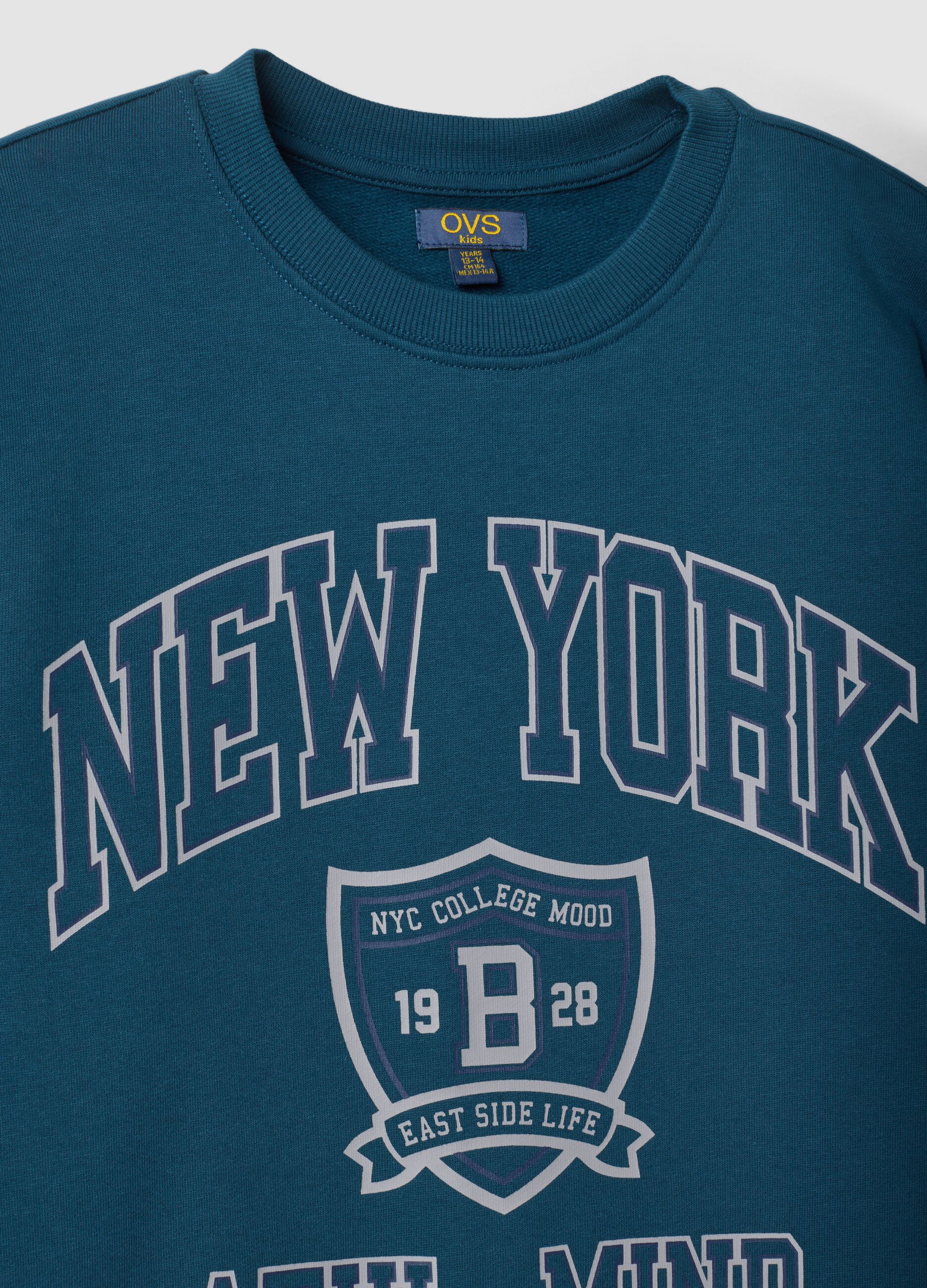 Blue pure cotton crew-neck sweatshirt with college print