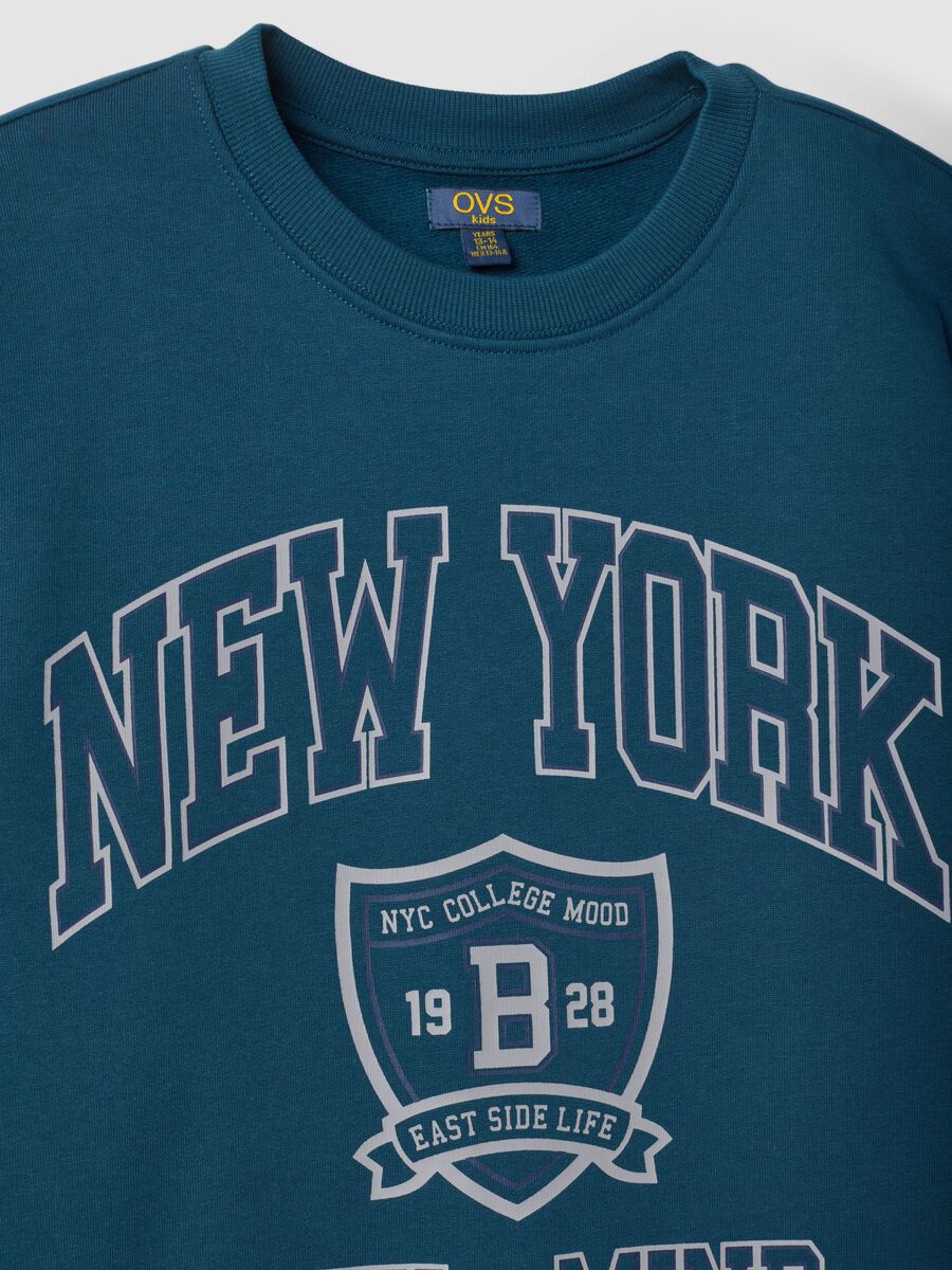 Blue pure cotton crew-neck sweatshirt with college print_2