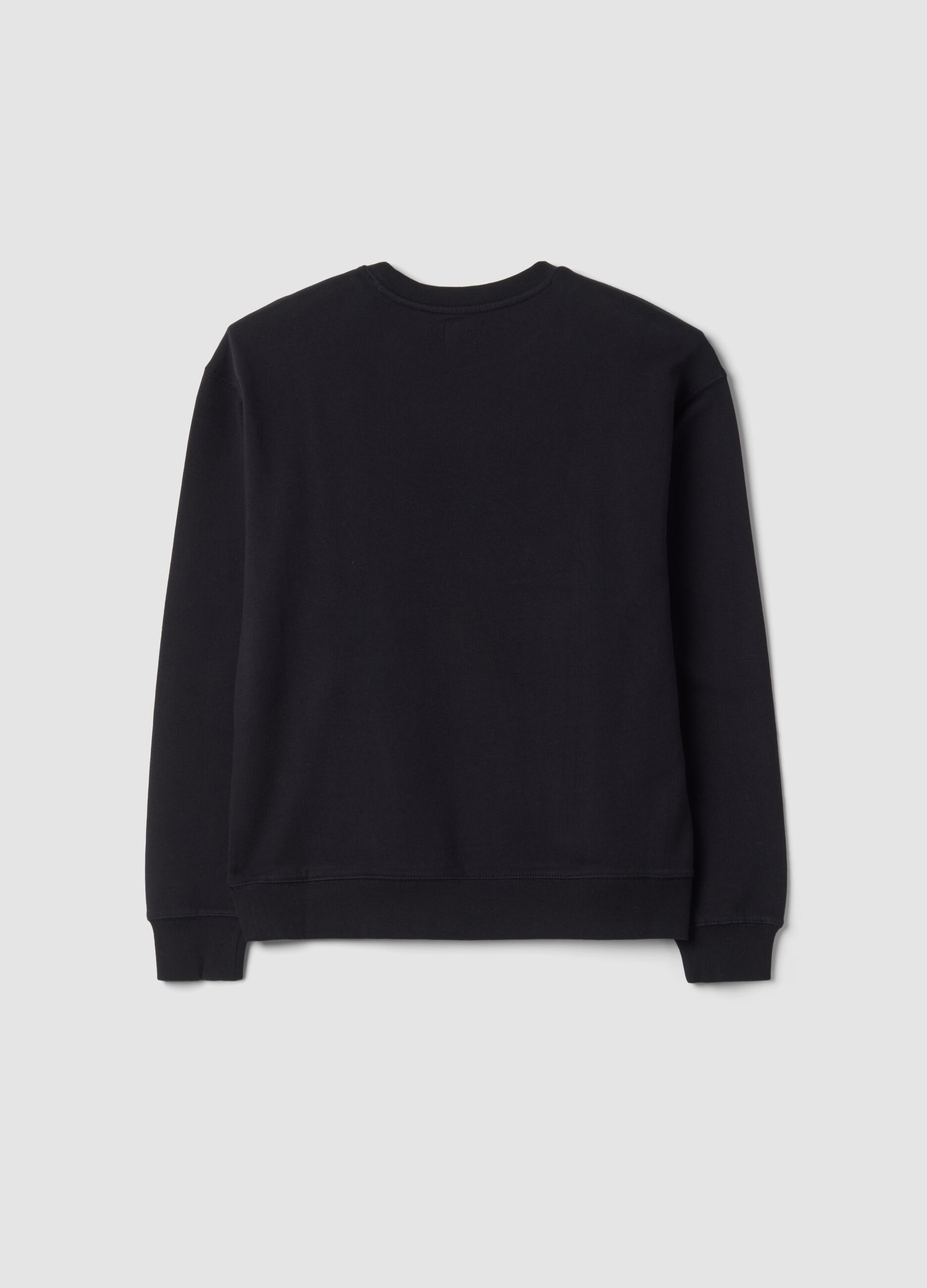 Black racing-themed crew-neck sweatshirt in pure organic cotton, relaxed fit