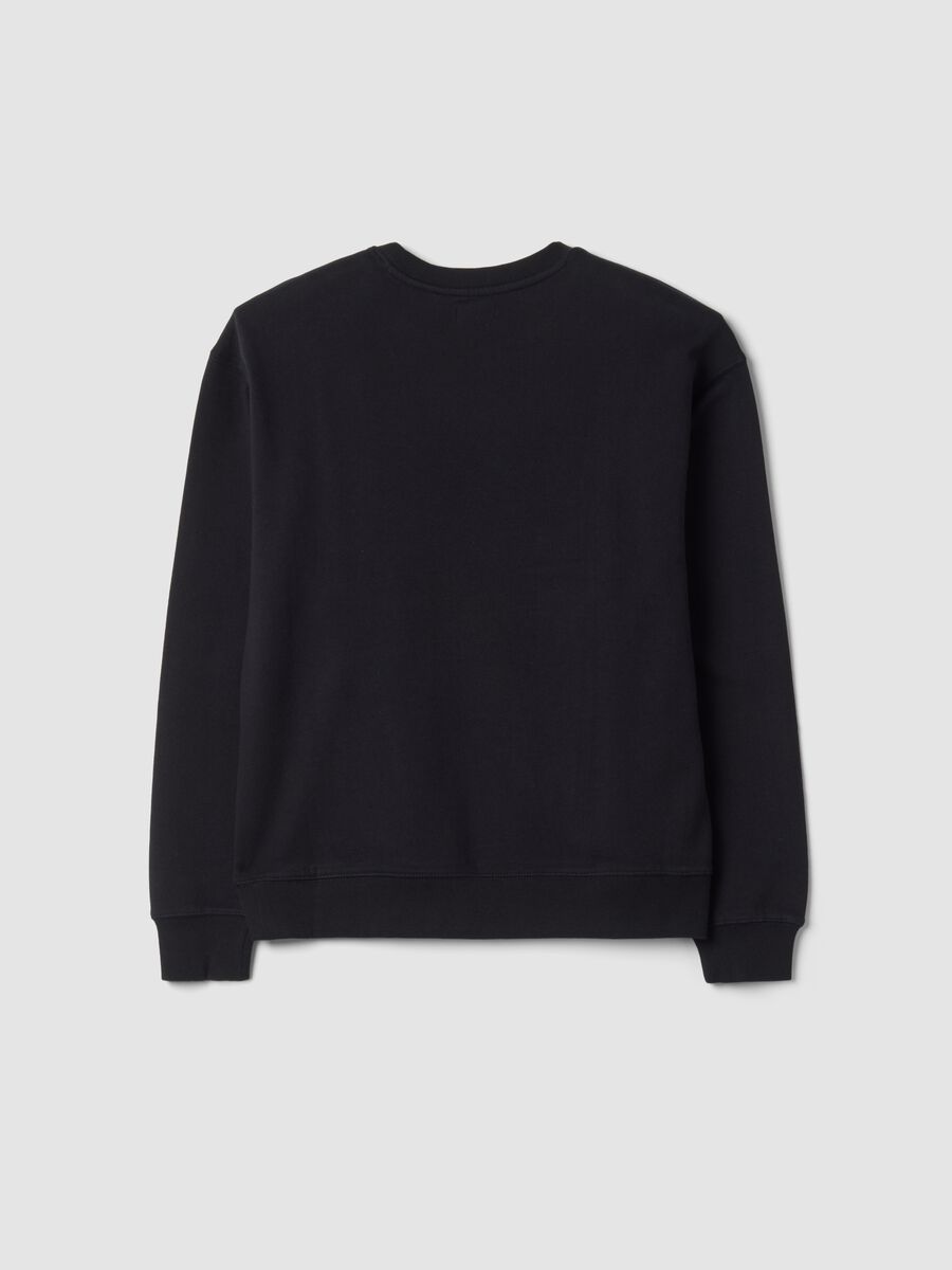 Black racing-themed crew-neck sweatshirt in pure organic cotton, relaxed fit_1