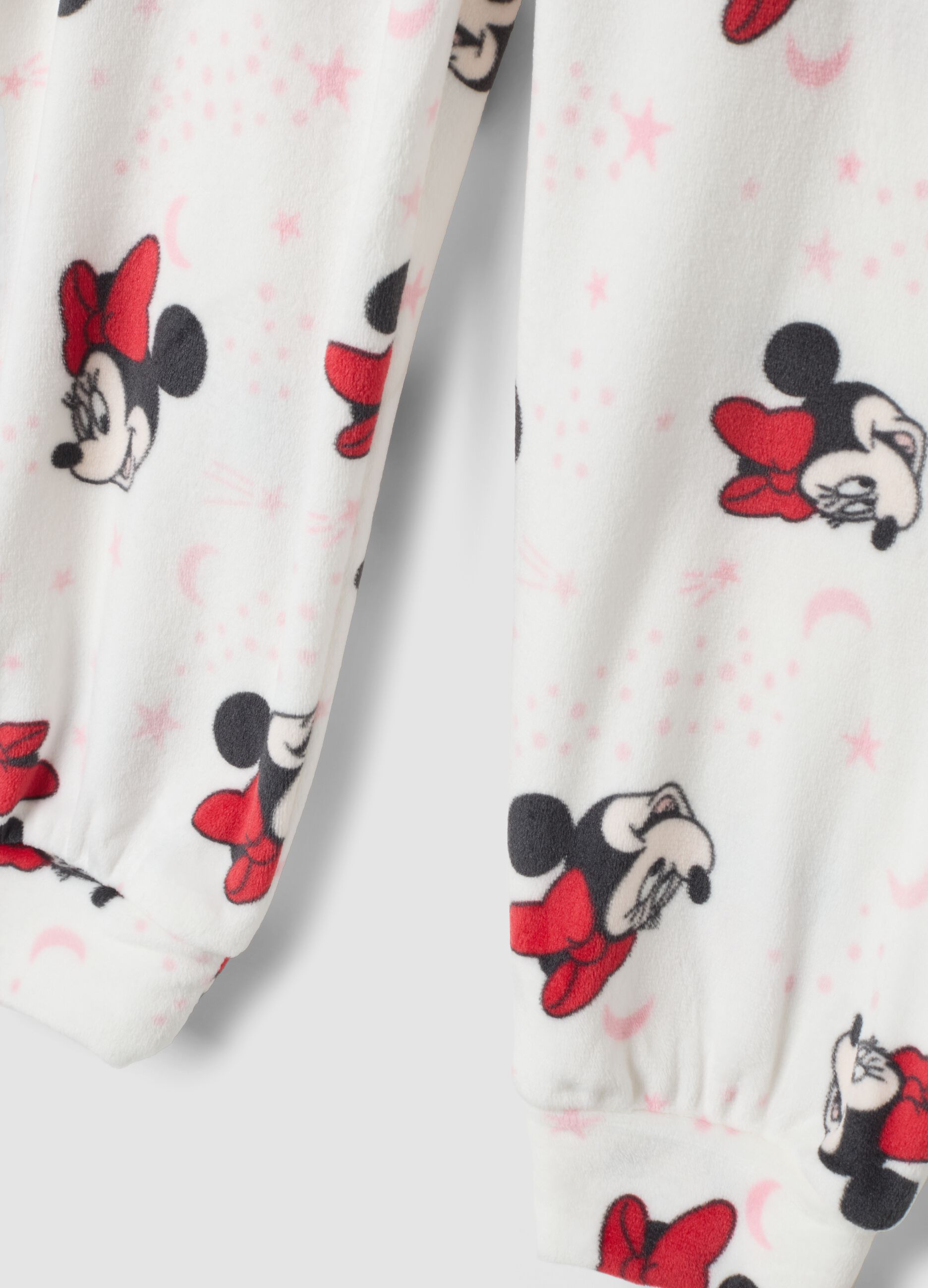 White stretch fabric Minnie print pyjamas with crew neck