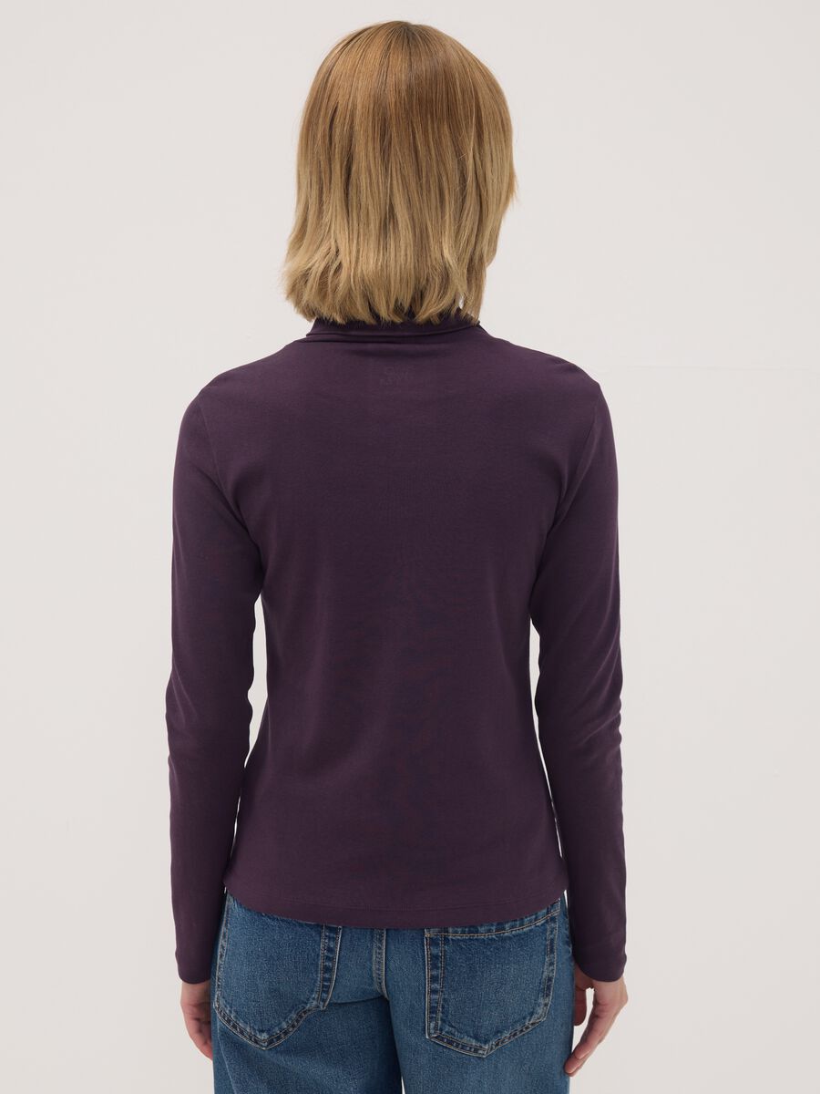 Purple pure cotton long-sleeve crew-neck top_3