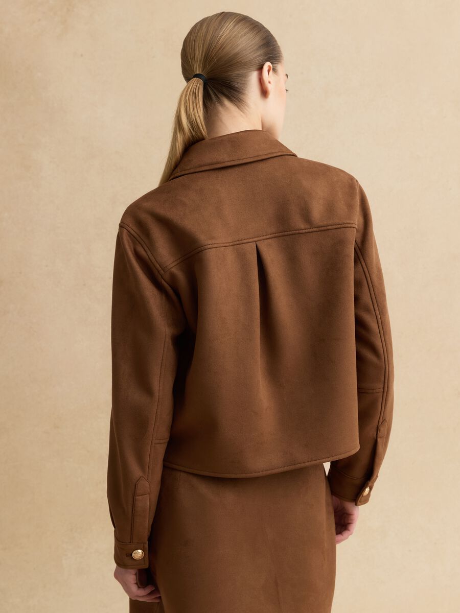 Elegant brown regular fit jacket with gold buttons_2