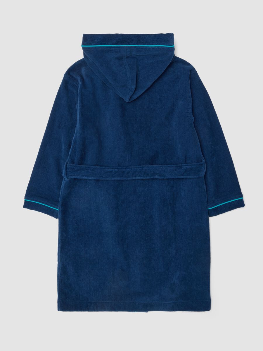 Blue organic cotton hooded bathrobe for boys_1