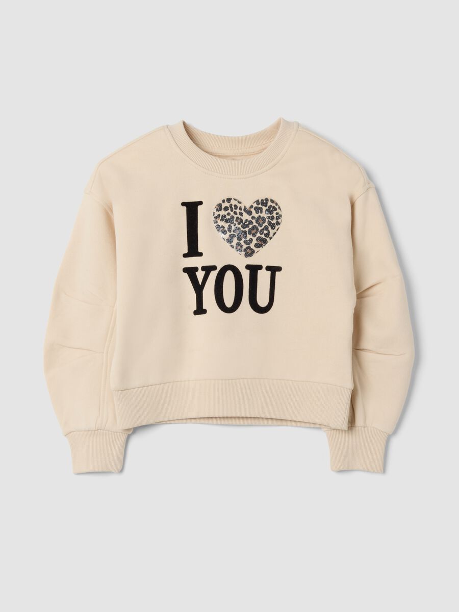 Sand cotton-blend crew-neck sweatshirt with heart print_0