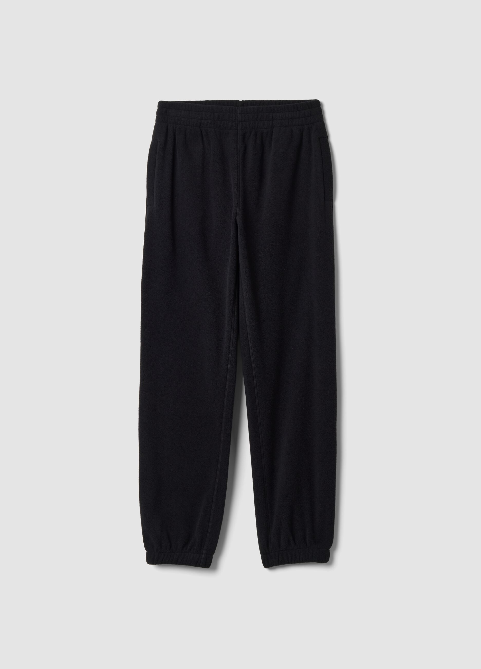 Black regular-fit fleece joggers with elasticated waistband