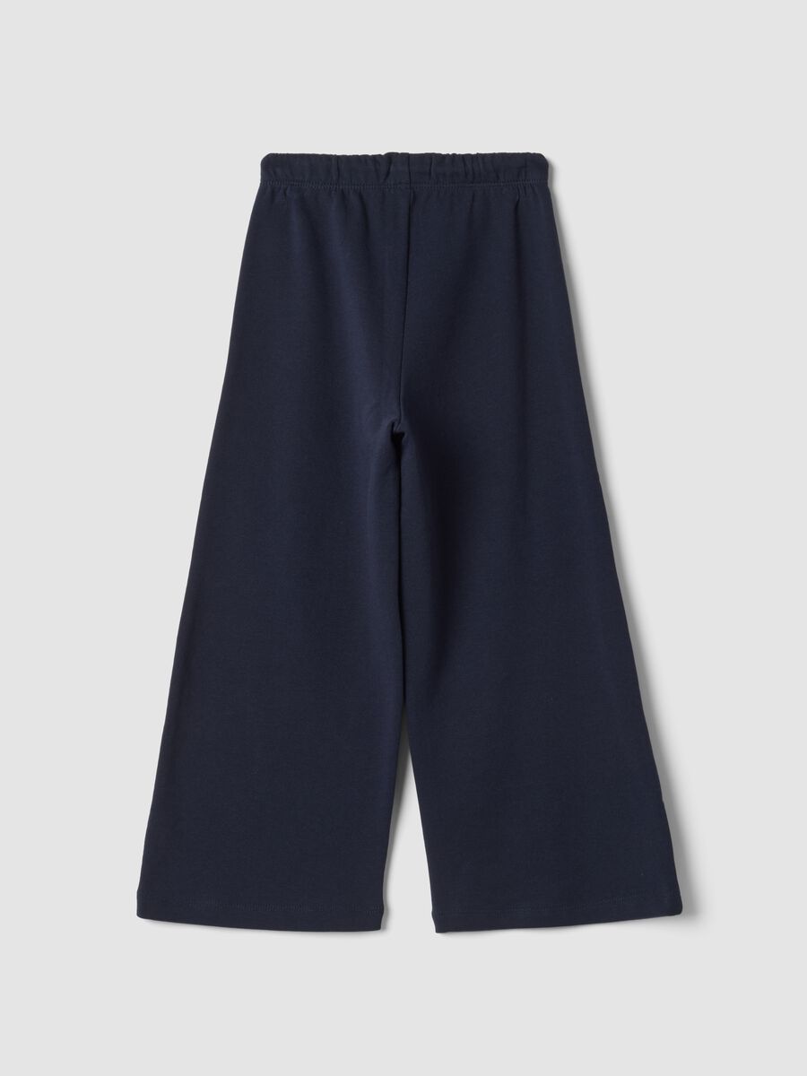 Pantaloni blu in puro cotone a gamba ampia_1