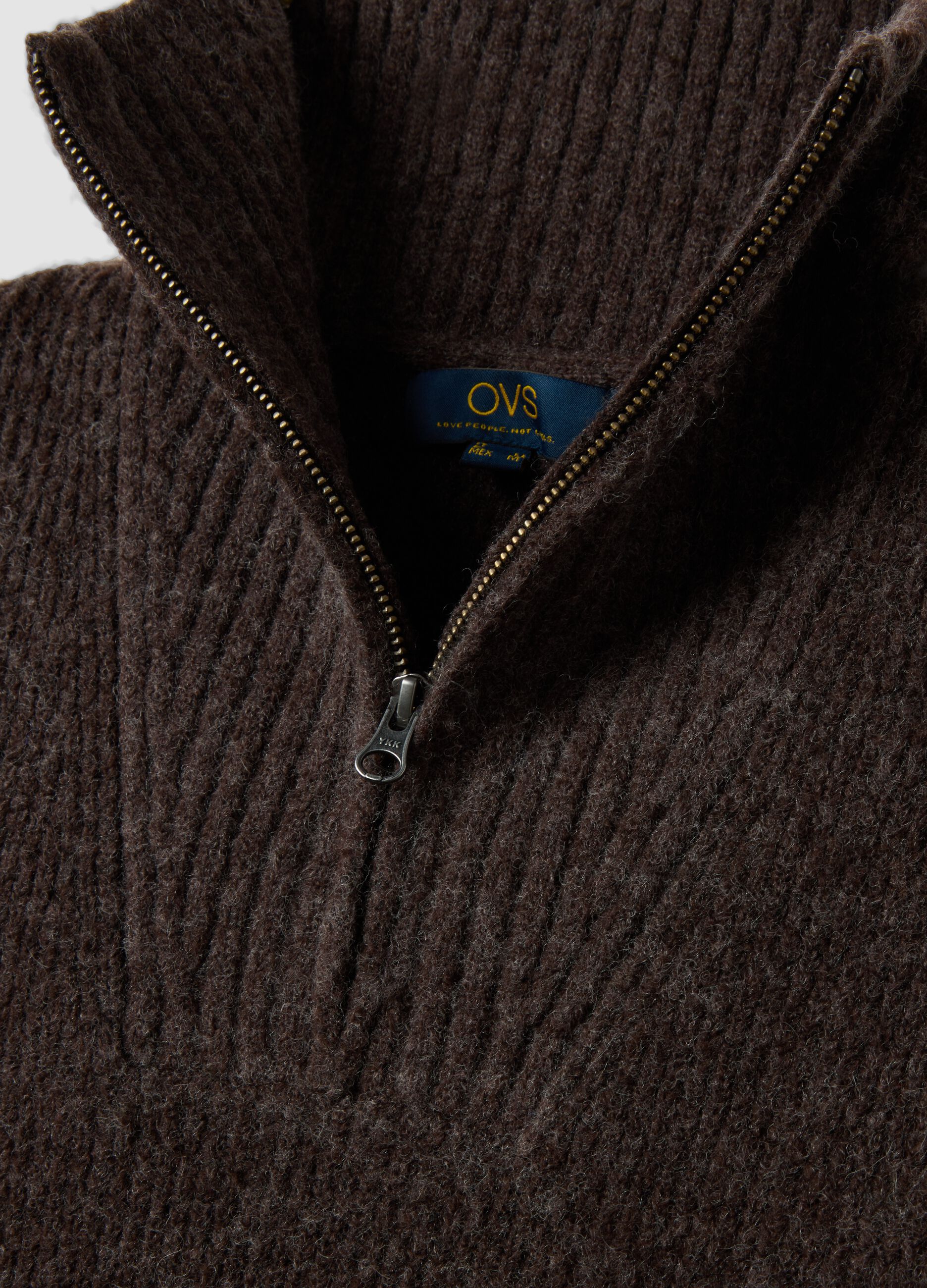 Men&rsquo;s brown stretch wool half-zip jumper, regular fit