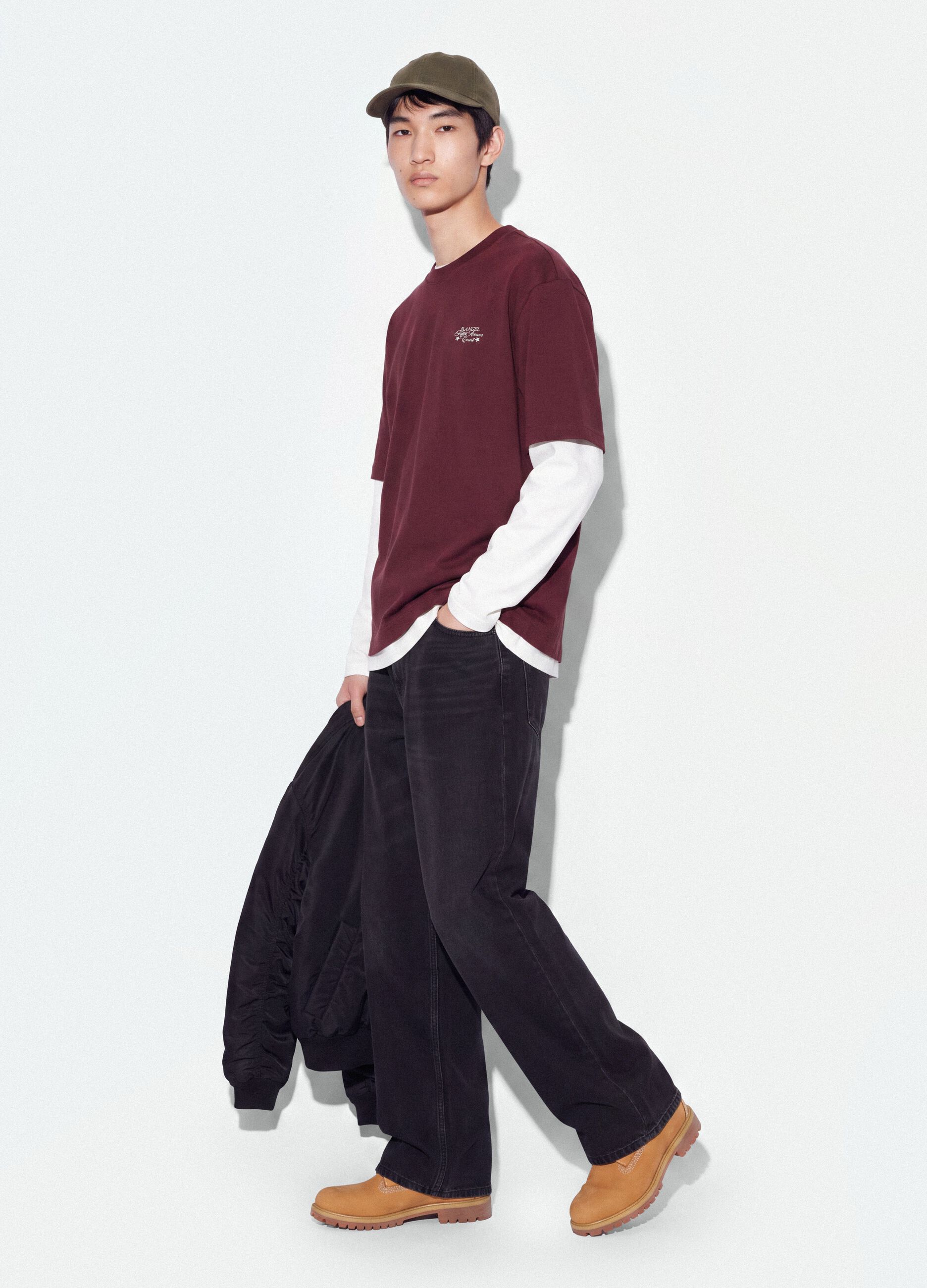 Red pure cotton cropped T-shirt with boxy-fit print