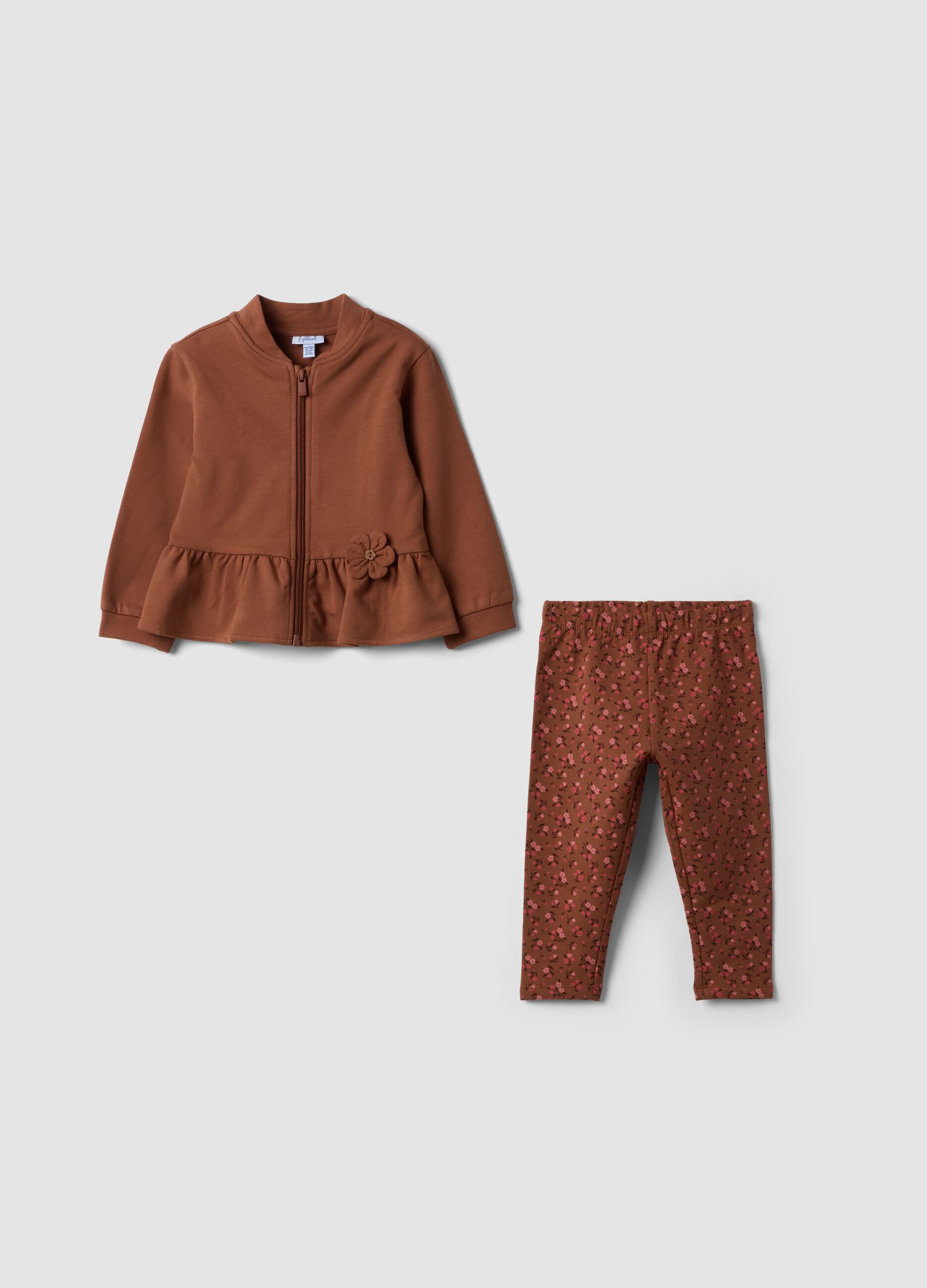Brown stretch cotton set with crew neck
