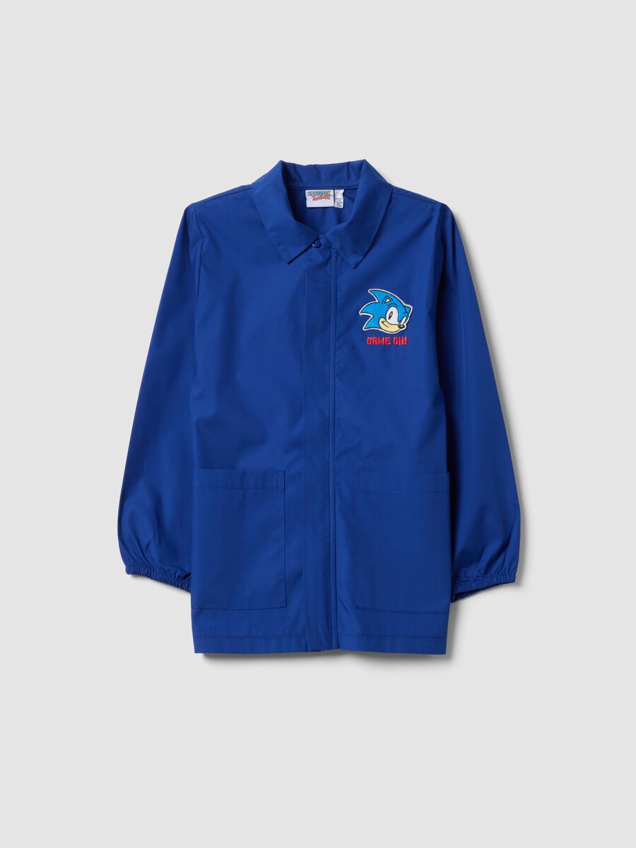 Blue boys&rsquo; school smock with zip and Sonic embroidery_0