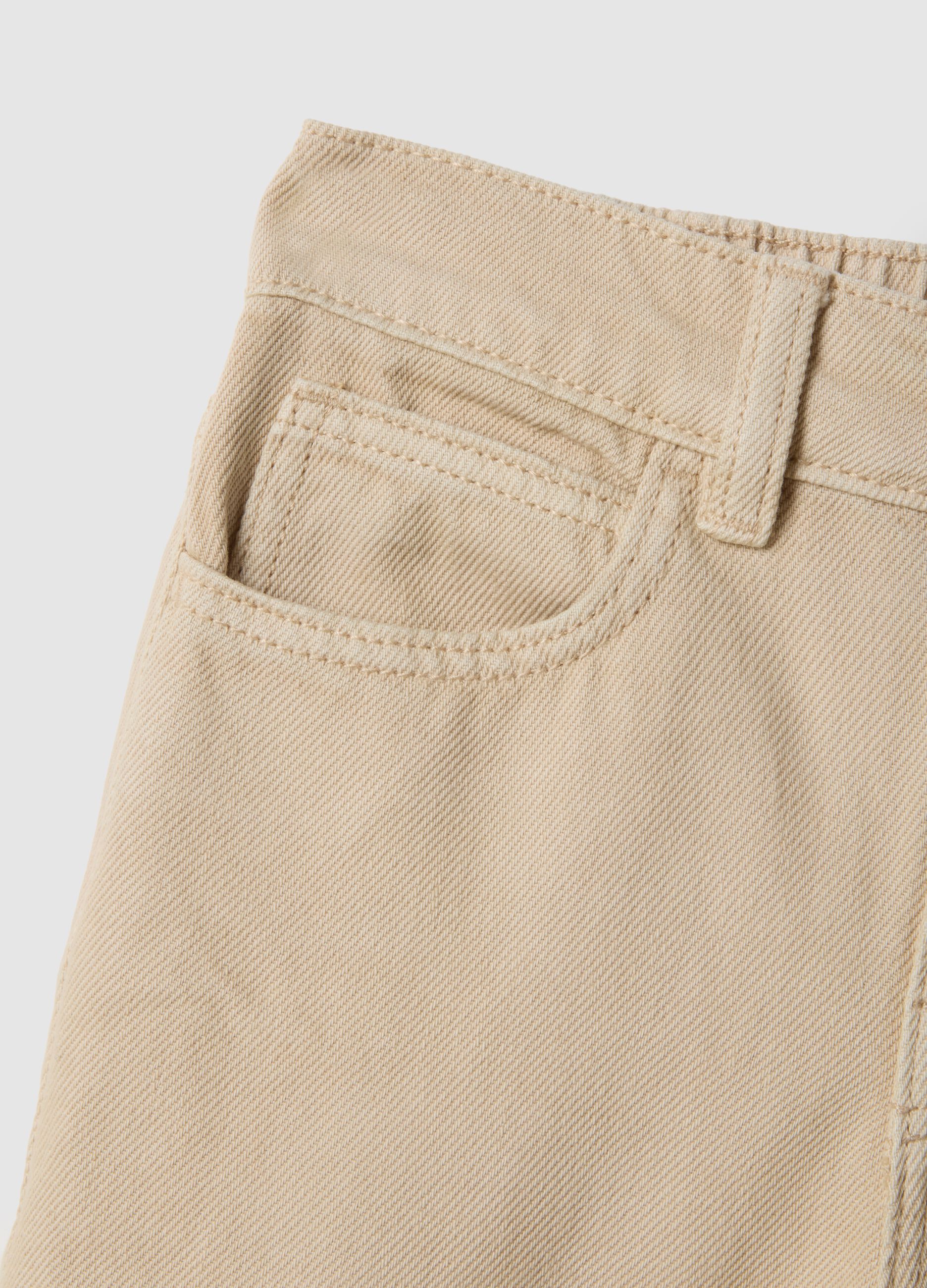 Girls' beige pure cotton cargo trousers regular fit