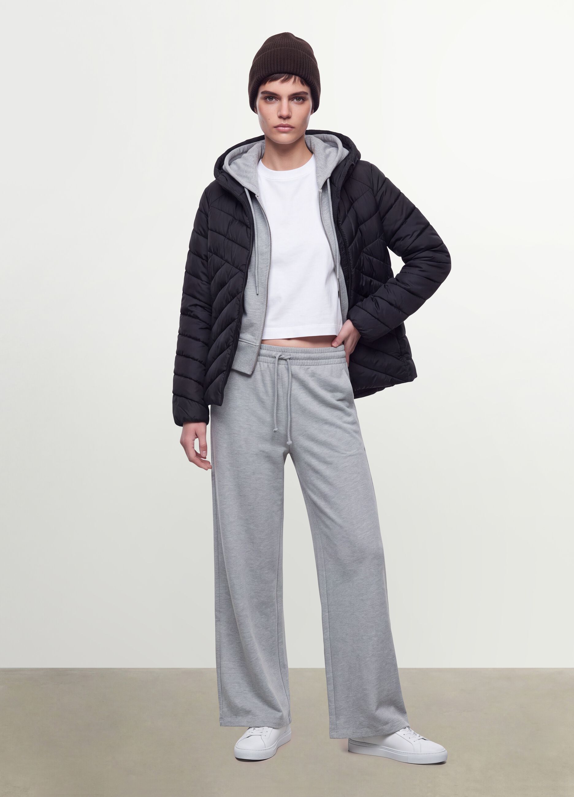 Black Ultralight Quilted Jacket with Hood and Zip