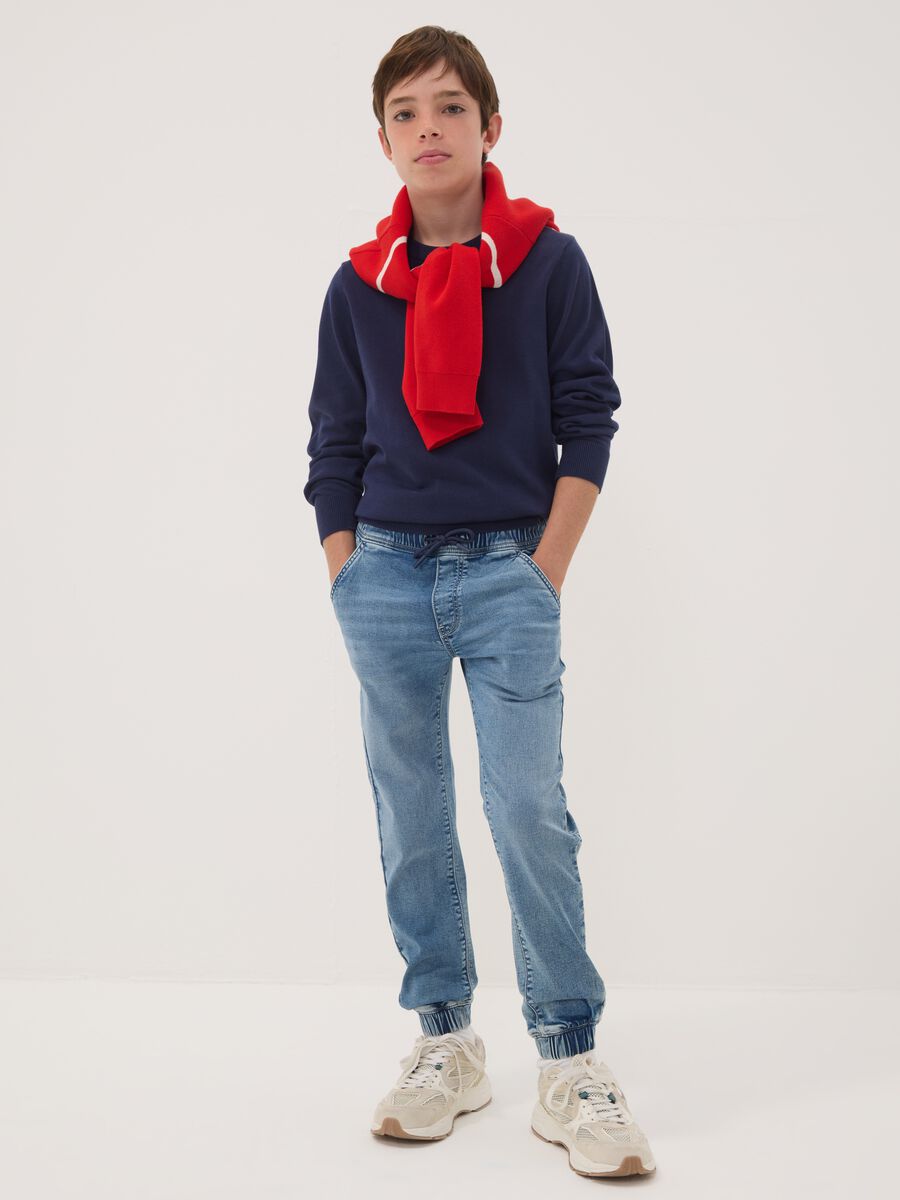 Blue stretch-cotton jogger jeans with drawstring for boys_0