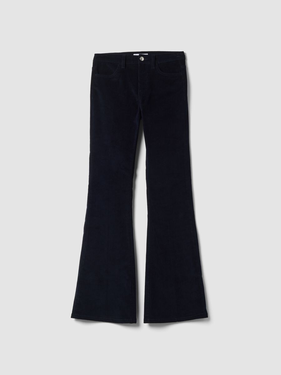 Blue flared trousers in stretch cotton_0