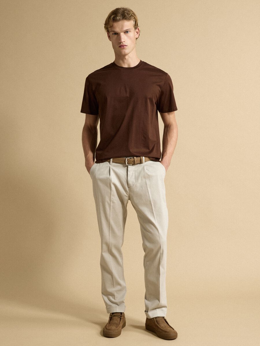 Brown pure cotton jersey T-shirt with relaxed fit crew neck_2