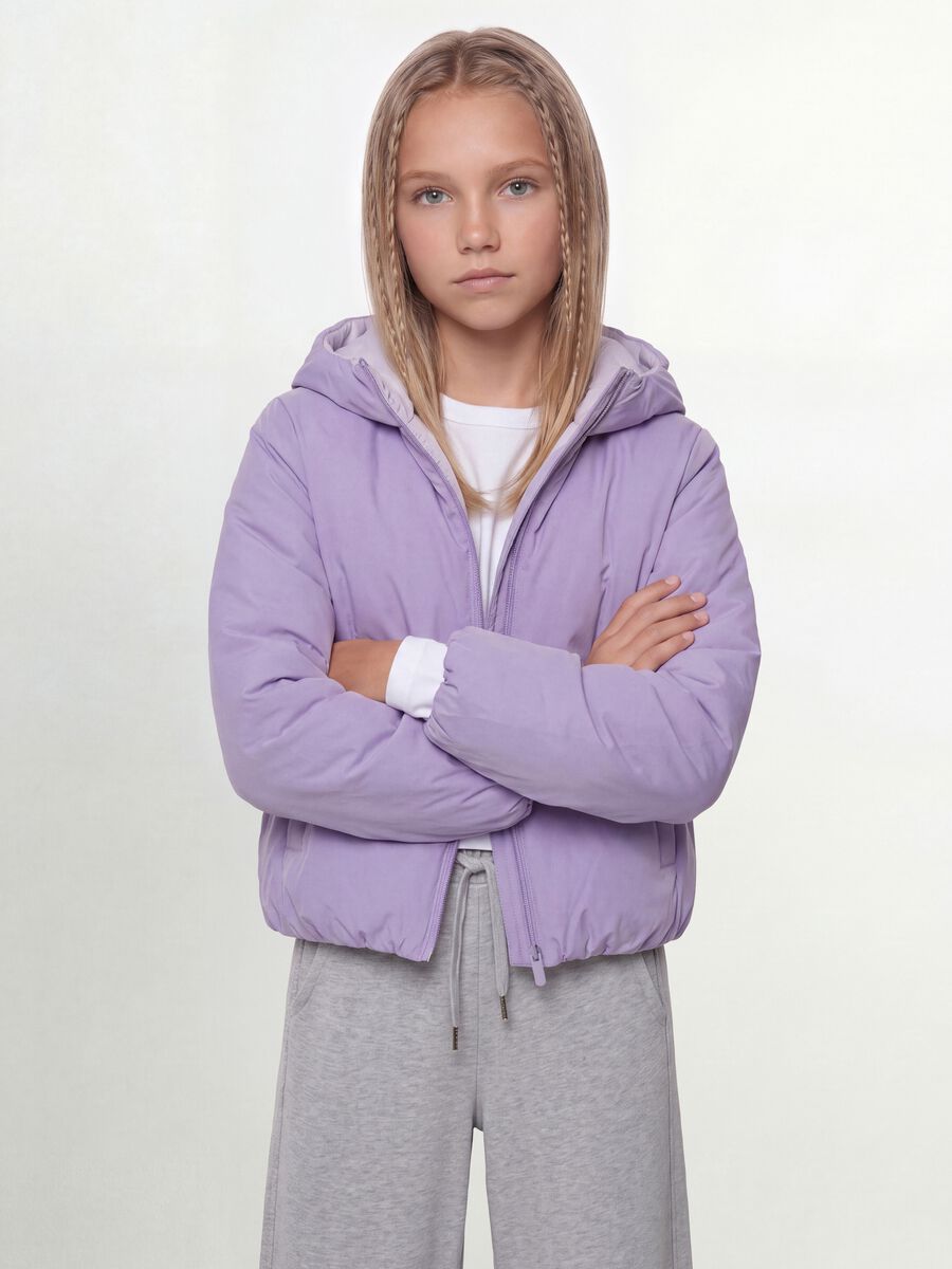 Purple reversible ultralight hooded zip jacket for girls_0