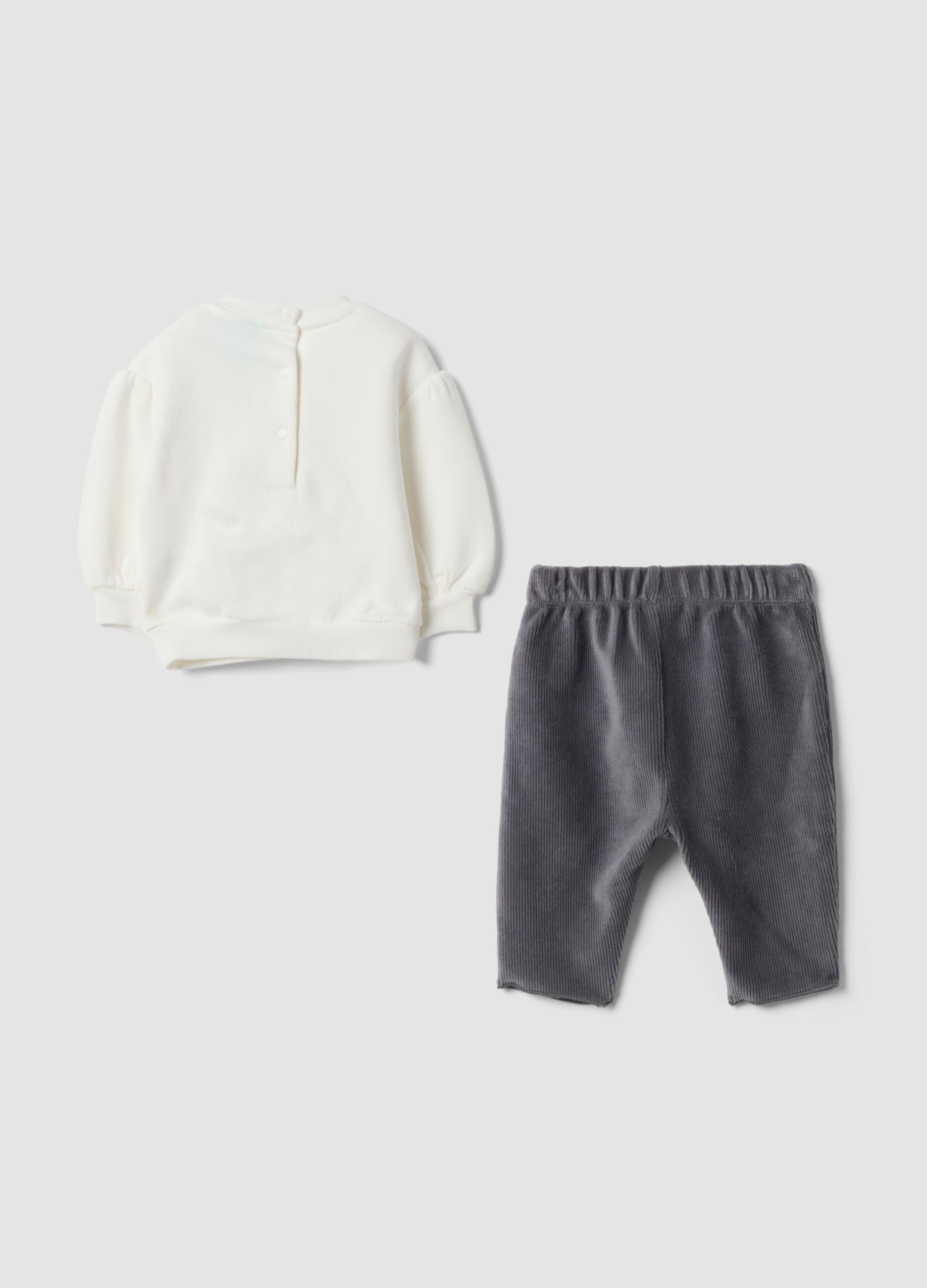 Completo bianco e grigio in puro cotone organico con dettagli Minnie