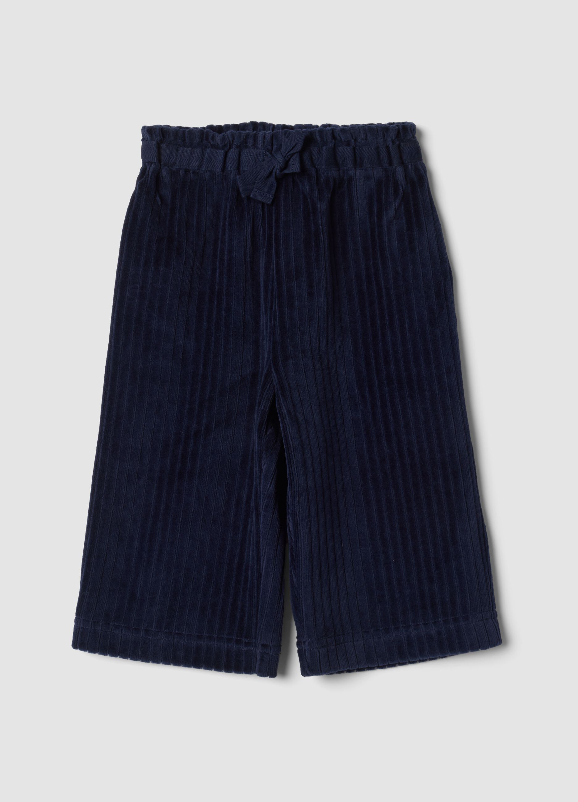 Blue ribbed cotton-blend trousers