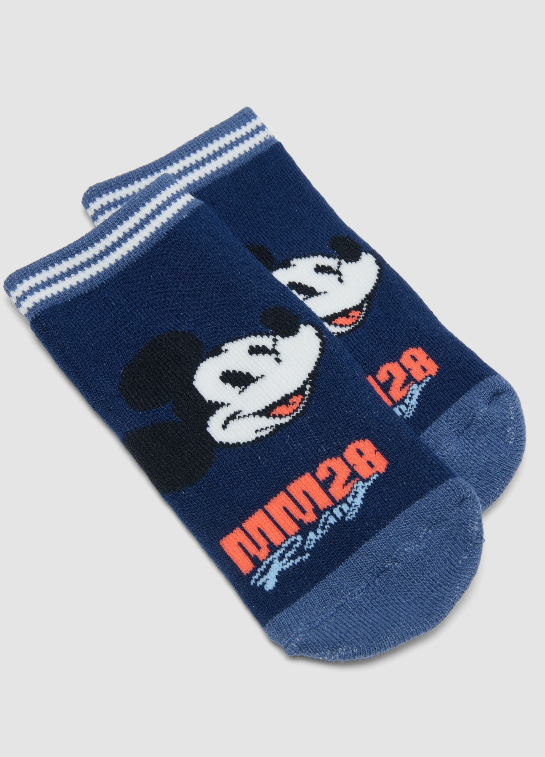 2-pack of blue Mickey-themed non-slip socks in stretch organic cotton