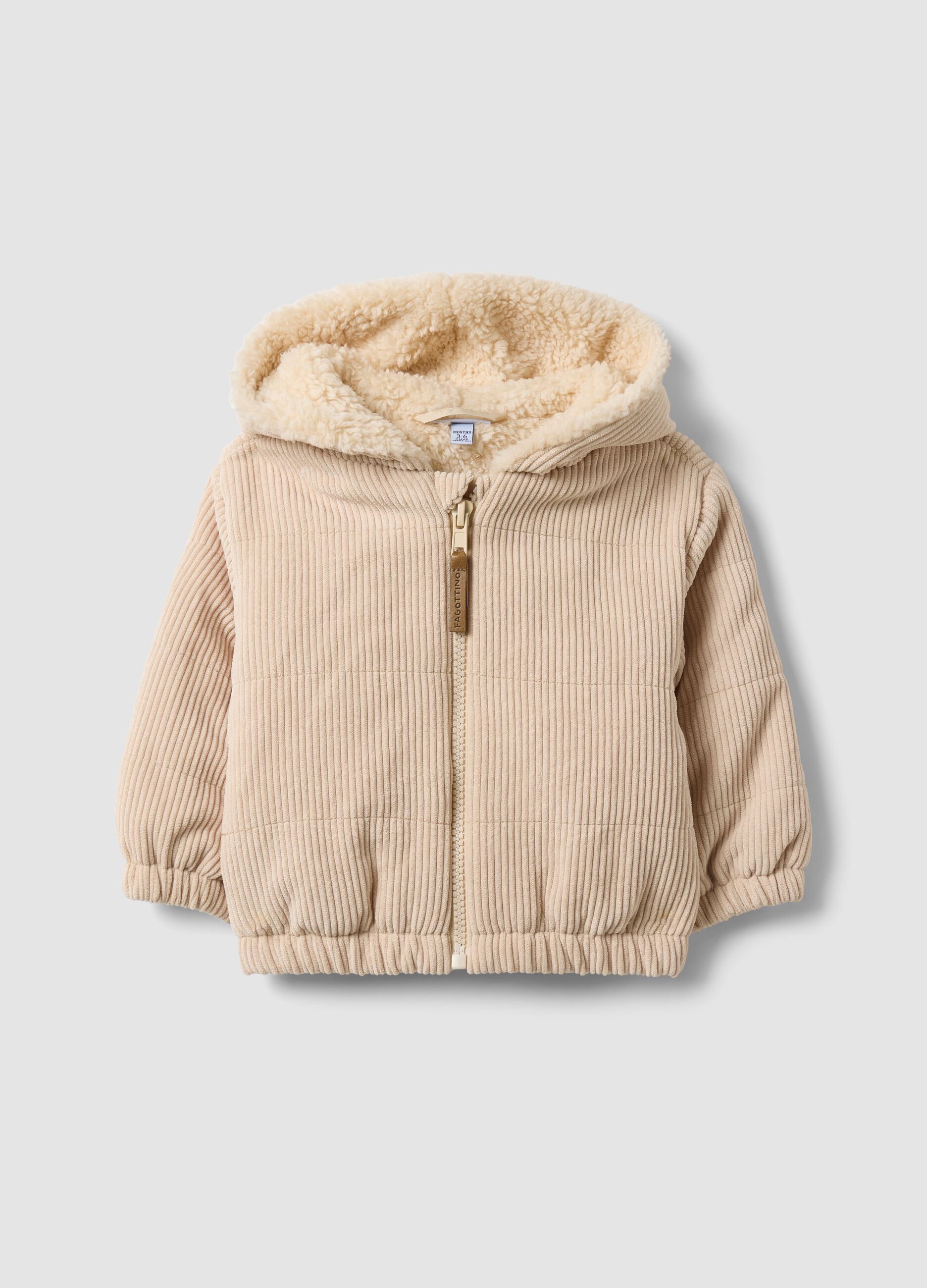 Beige padded hooded jacket with zip