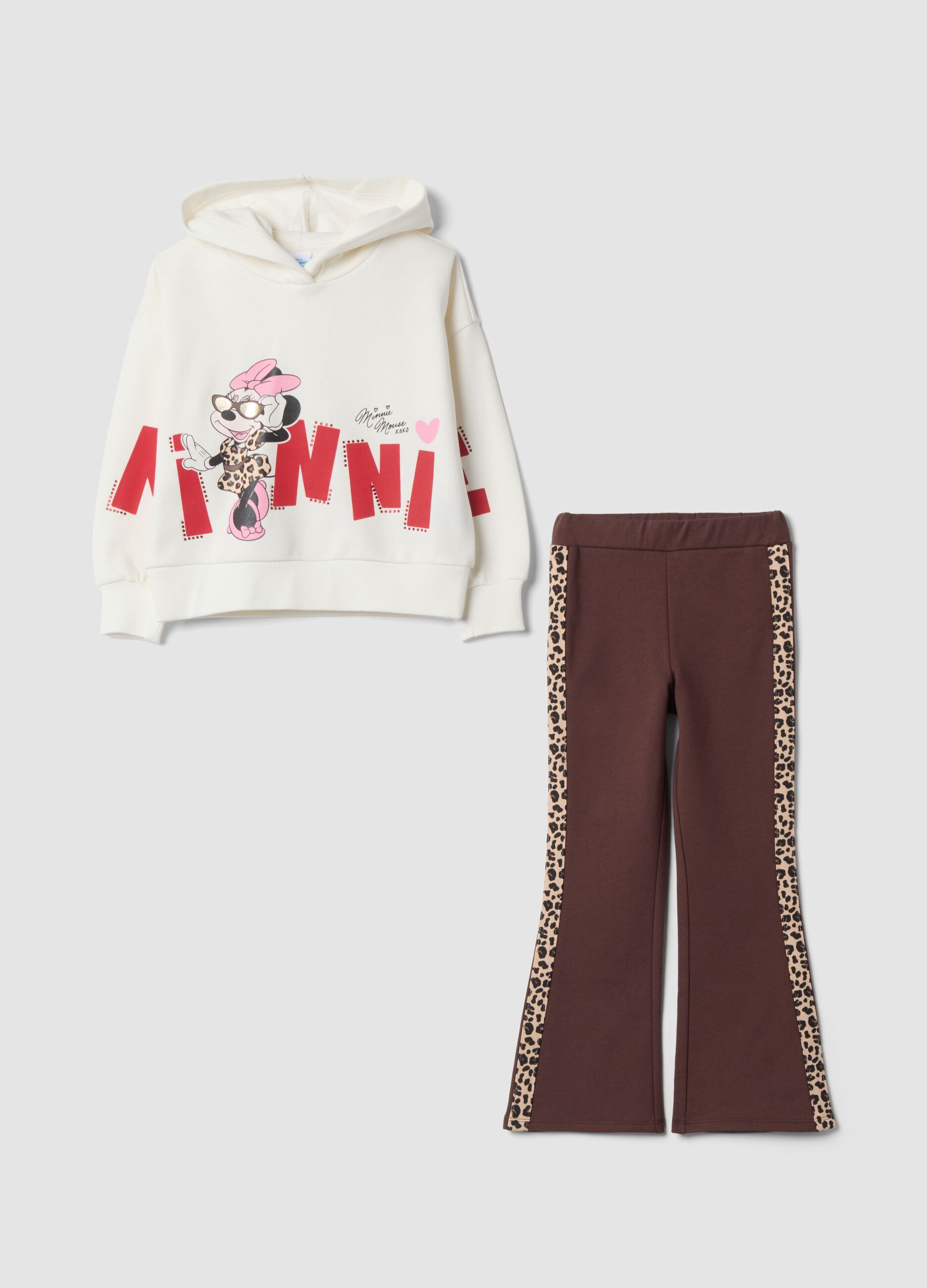 White cotton-blend Minnie print jogging set, regular fit